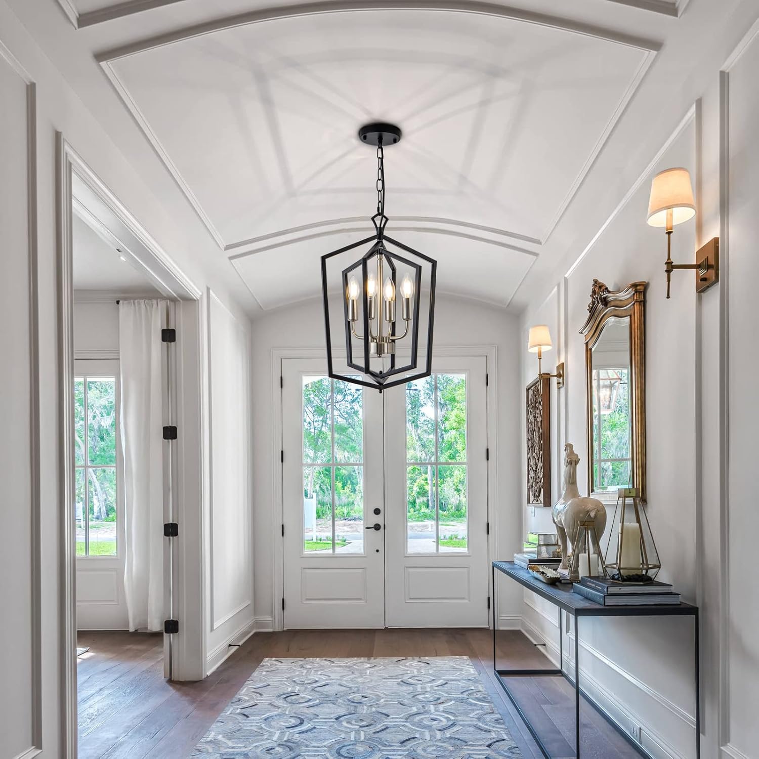 4-Light Dining Room Light Fixture Over Table Black Farmhouse Chandelier Metal Modern Pendant Light for Kitchen Island Dining Room Living Room Foyer Entryway-Brushed Nickel