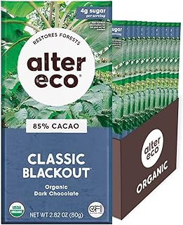 Alter Eco | Dark Blackout | 85% Pure Dark Cocoa, Fair Trade, Organic, Non-GMO, Gluten Free Dark Chocolate Bar, 12 Bars