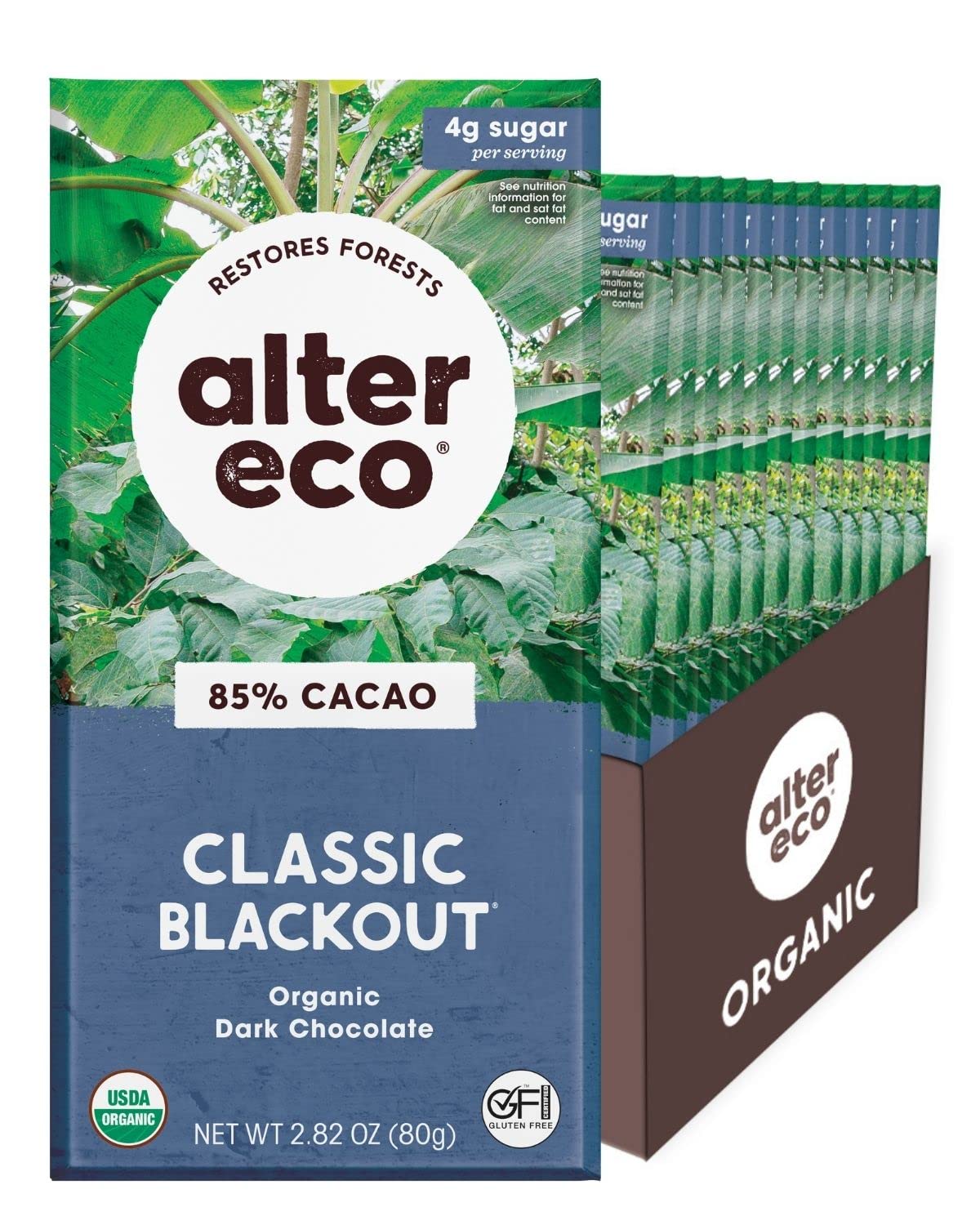 Alter Eco | Classic Blackout | 85% Pure Dark Cocoa, Fair Trade, Organic, Non-GMO, Gluten Free Dark Chocolate Bar, 12 Bars USDA Organic