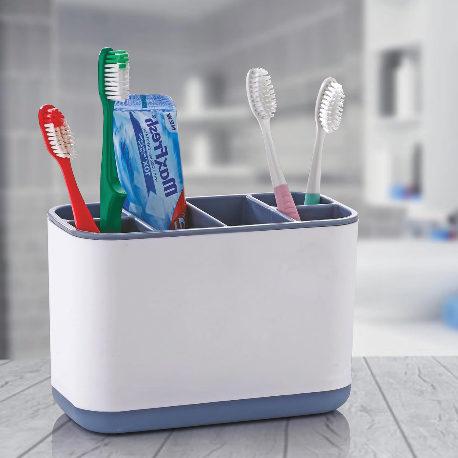 New Year Sale 6-Compartment Multi-Purpose Kitchen Organizer For Cutlery, Tools, Cosmetic, Desk, Stationery, And Sink Brushes – Versatile Toothbrush Storage Caddy Detachable Top &Amp; Bottem (Gray)