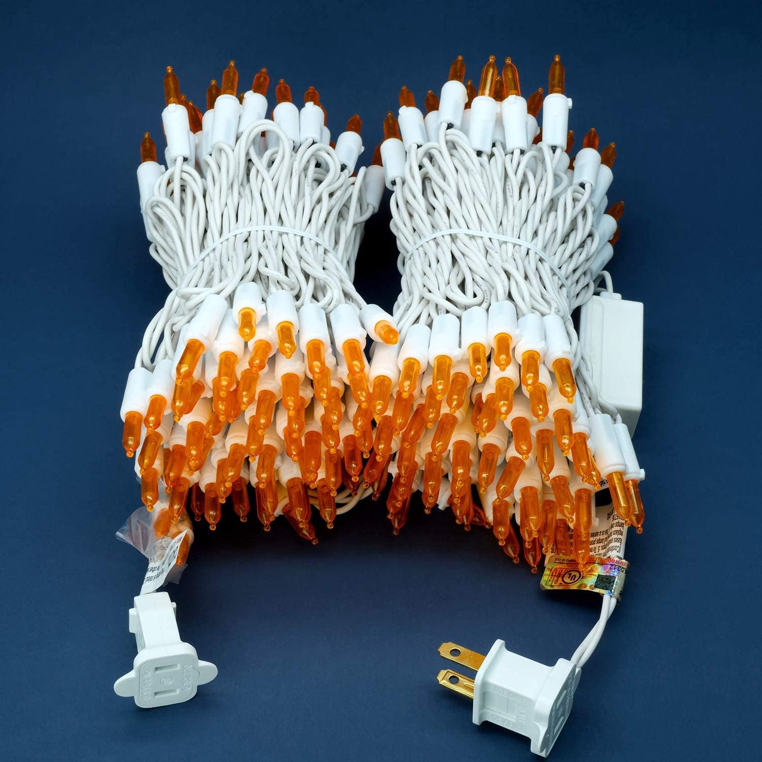 200 Orange LED Christmas Lights with White Wire, Pack of 2 Sets 33 ft 100 Count UL Certified Commercial Grade String Light (Orange)