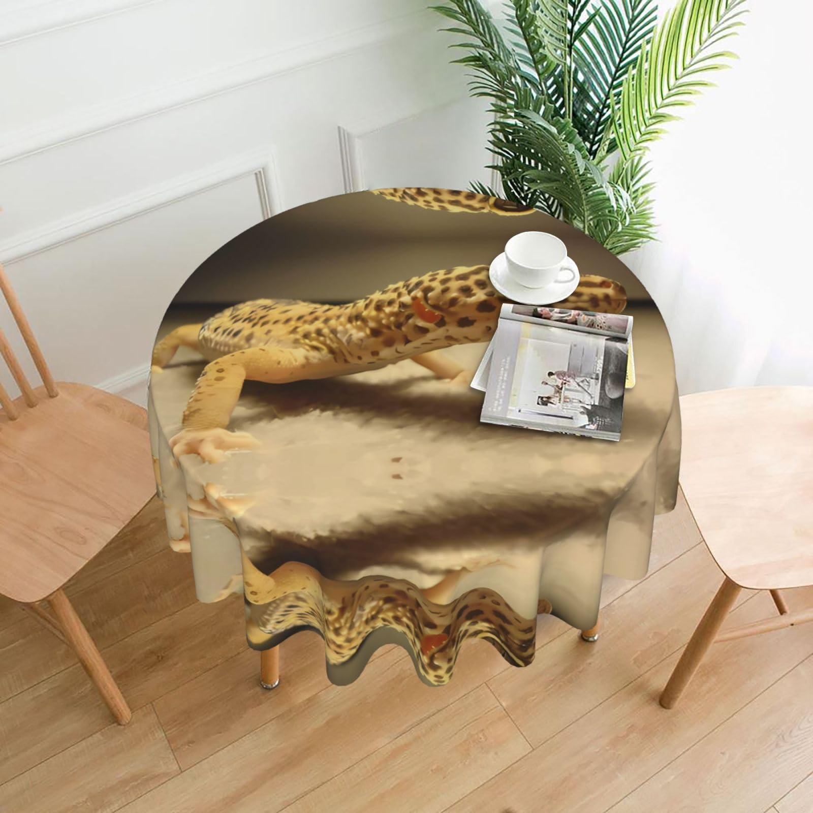 HJFCZH Sand Leopard Gecko Prints Round Decorative Table Throw 60 Inch – High-Grade Polyester Fabric, Waterproof & Wrinkle Resistant Table Cover for Dining, Coffee Tables, Parties