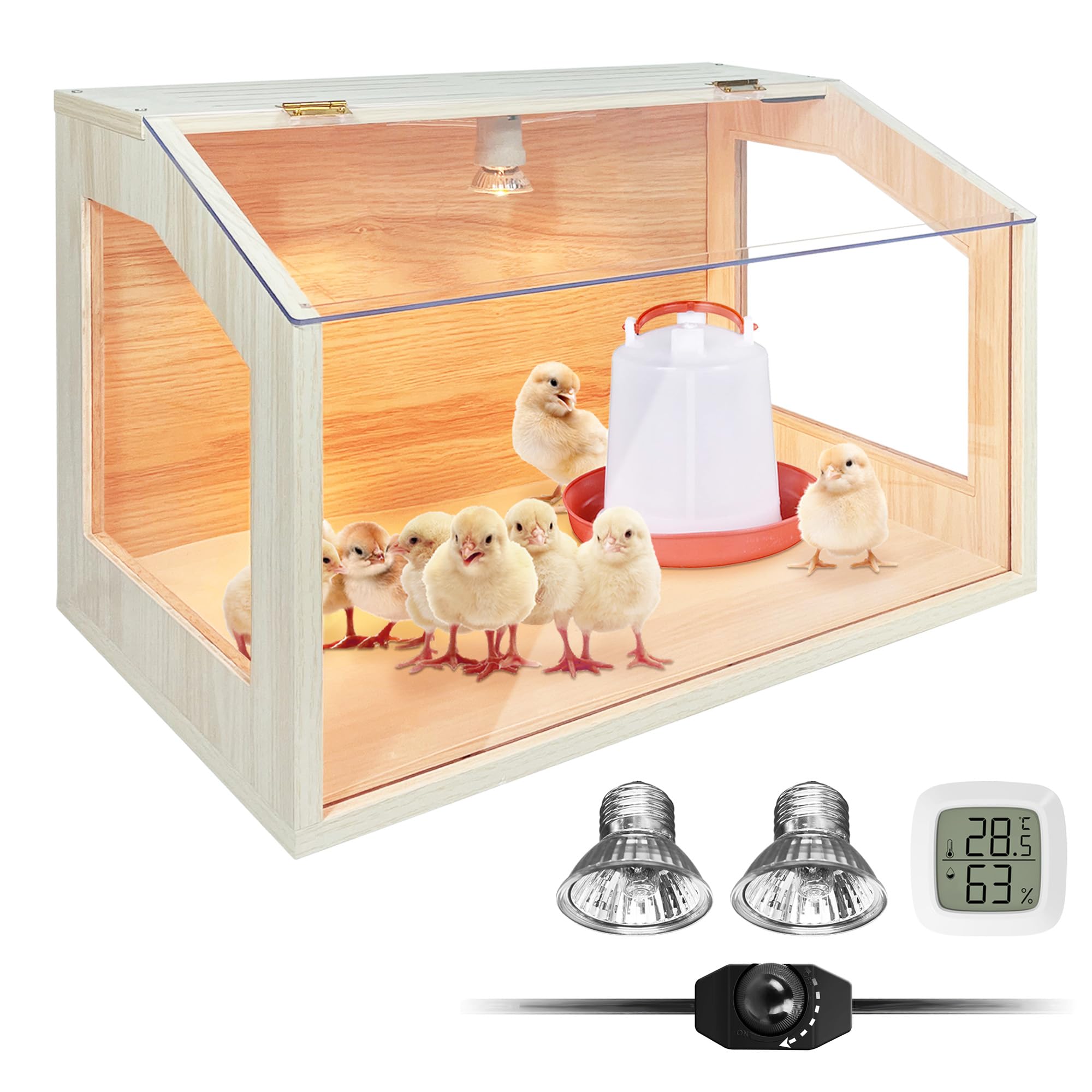 Caja de cría Inteligente para 20 Pollitos con 2 lámparas de Calor, Caja de incubadora para Animales pequeños, Pollitos, Patos, codornices, hámsteres, lagartos, 16 x 12 x 12 Pulgadas