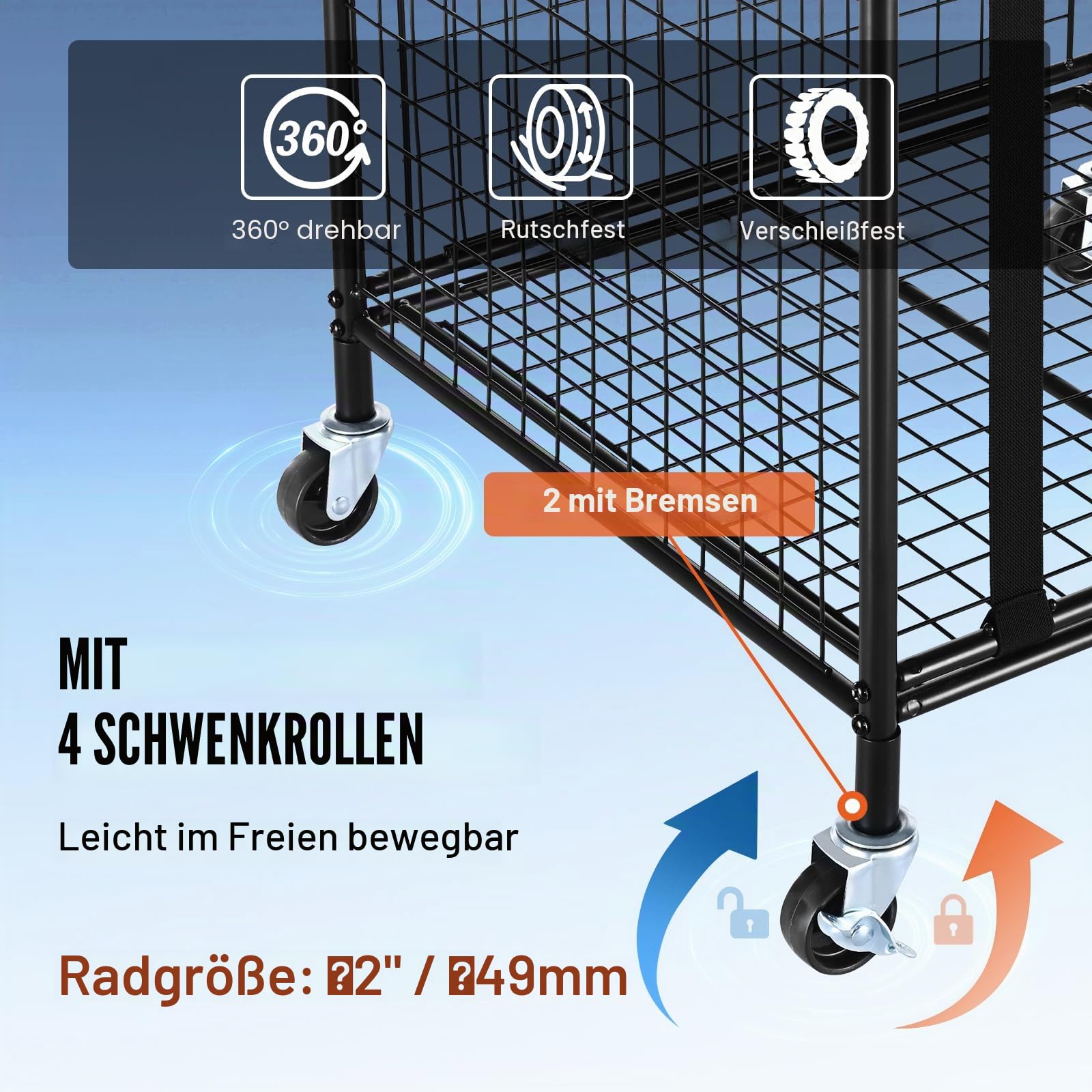 VEVOR Ballwagen Rollwagen 507 x 500 x 545 mm Sportbällen, Abschließbarer Basketballkäfig Ballkäfig, Sportausrüstung für den Innen- und Außenbereich, Rollbar Aufbewahrungswagen aus Stahl für Garagen