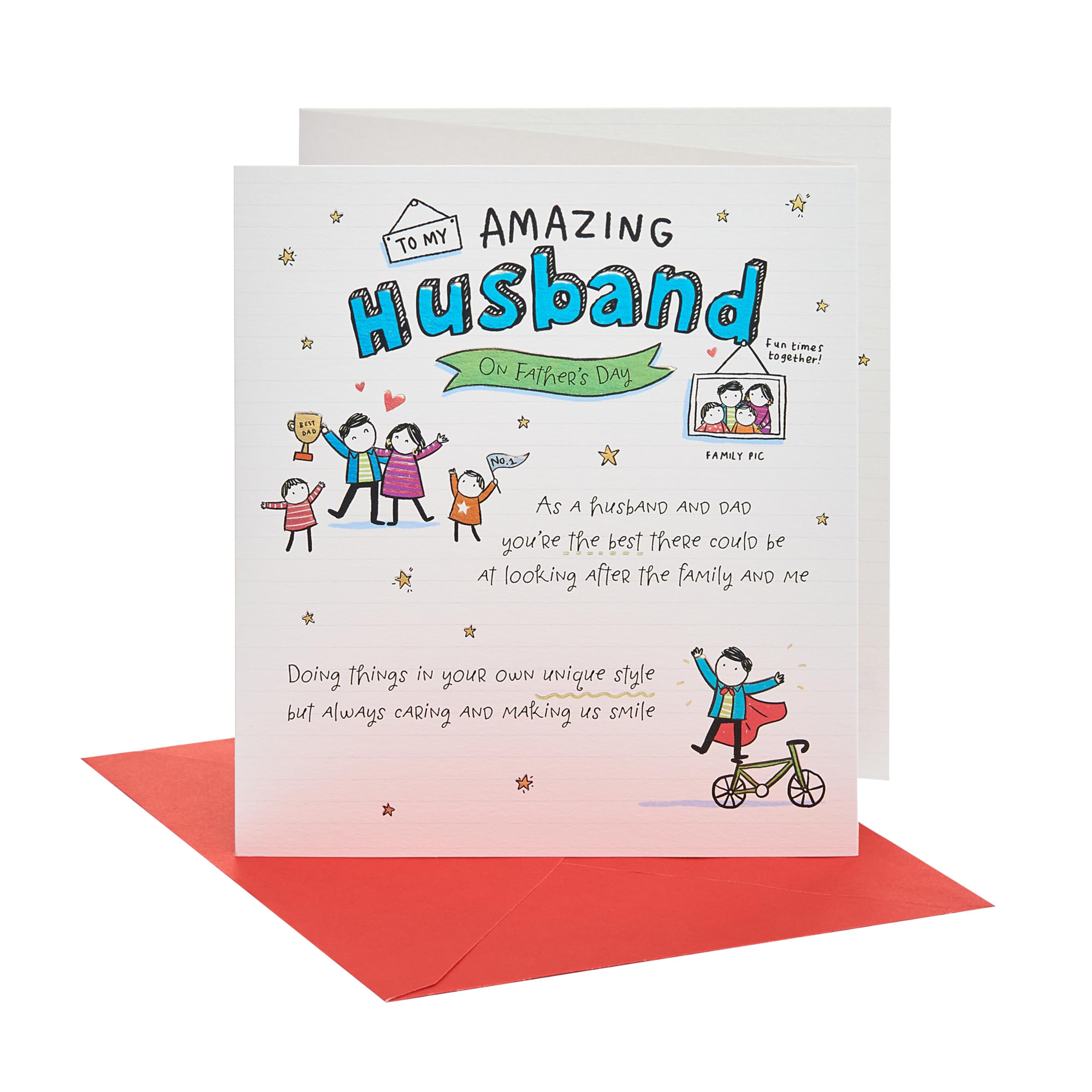 UK Greetings | Father's Day Card for Husband | Card for Dad, Grandad, Husband | Him, Boys, Men | Oodles Design | With Envelope | 15.9 x 18.4 cm