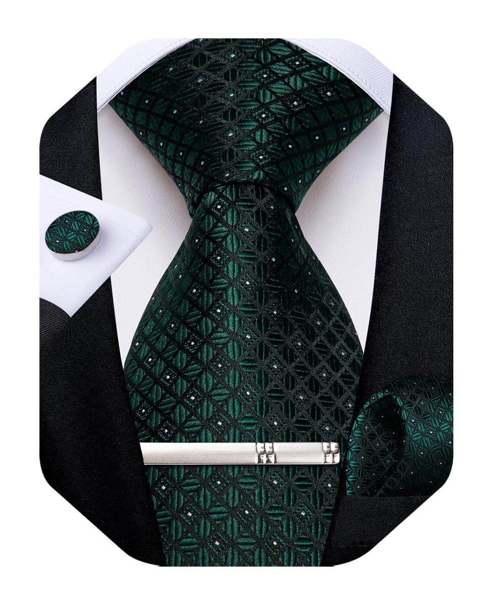 DiBanGu Mens Silk Plaid Tie and Pocket Square Set
