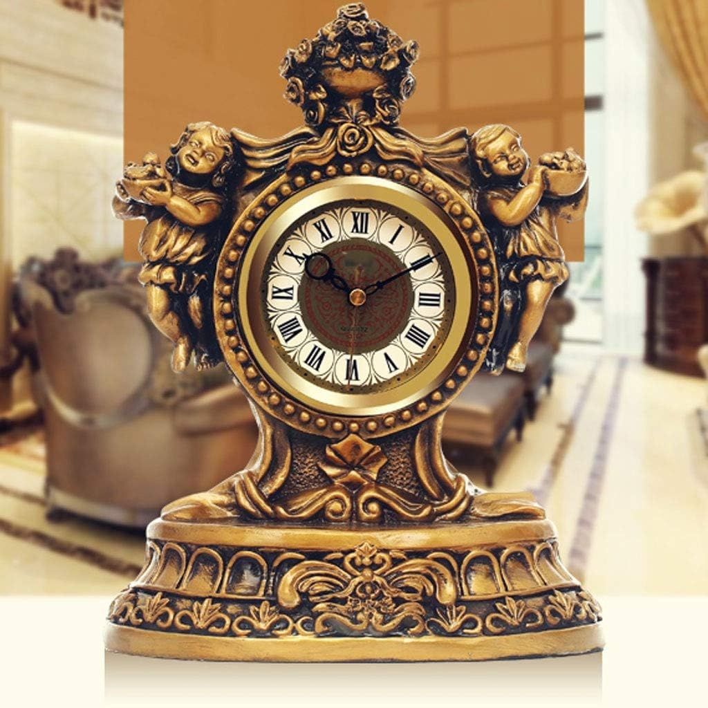 European Antique Table Clock Living Room Table Clock Roman Numeral Silent Table Clock for Living Room Decoration Small Table Clock Ornaments Table Clocks (Color : A) (B)