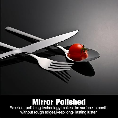 Miniatura 6 de KINGSTONE Juego de cubiertos de 48 piezas con cuchillos para carne, juego de cubiertos para 8, vajilla de acero inoxidable para el hogar,
