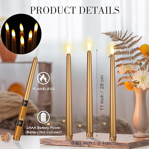 Miniatura 2 de Handepo Paquete de 48 velas cónicas sin llama realistas con luces amarillas parpadeantes de plástico de 11 pulgadas, funciona con pilas, para
