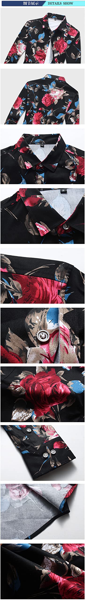 HGJH Hawaii Hemd Männer, Herrenhemd Große Größe Rote Rosen Blumenblätter Druck Hawaiihemd Kuba-Kragen Schwarze Lange Ärmel Button Down Weiches Strandhemd Henley-Hemd Für Männer Jungen