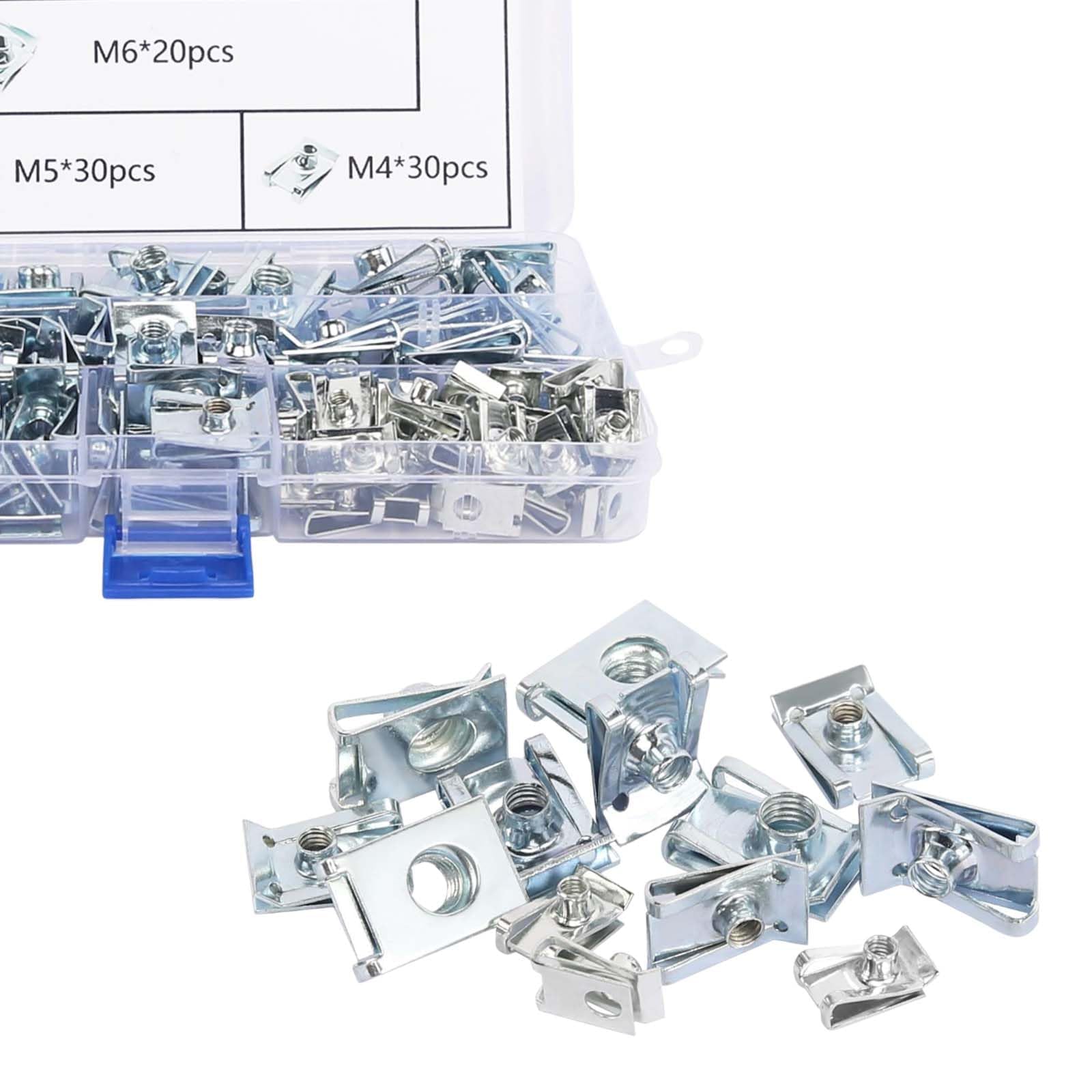 100 pezzi per confezione Dadi a U per Auto,Viti e Clips Auto,U Clip Fissaggio Auto,Set di dadi a scatto,Set di dadi in lamiera,M4, M5, M6, M8, Set di viti per pannelli interni delle portiere dell'auto