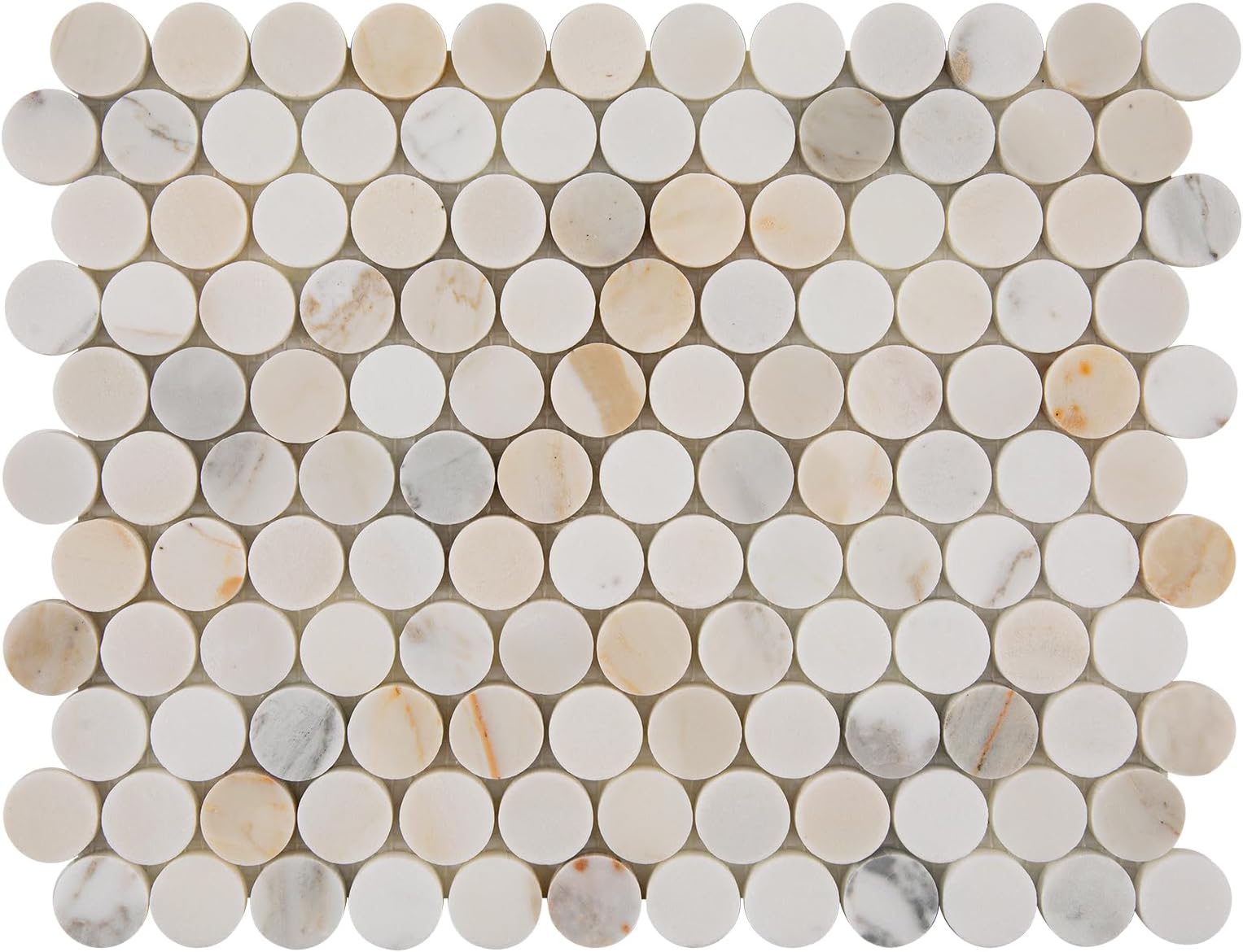 Diflart Calacatta Gold Marble Mosaic Tile, 1 Inch Penny, Honed, Marble Backsplash Tiles for Kitchen Bathroom Wall Floor, Pack of 5 Sheets