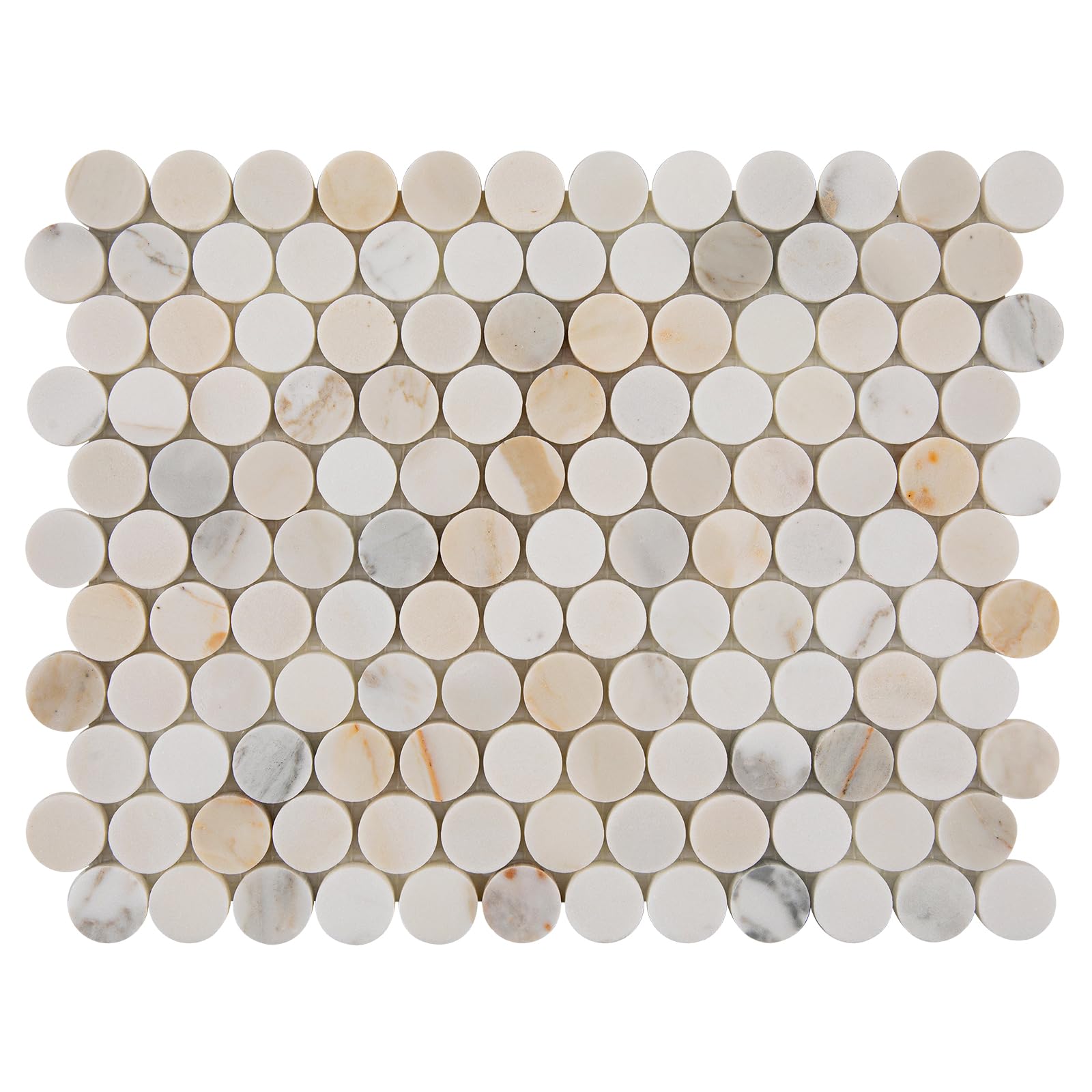 Diflart Calacatta Gold Marble Mosaic Tile, 1 Inch Penny, Honed, Marble Backsplash Tiles for Kitchen Bathroom Wall Floor, Pack of 5 Sheets