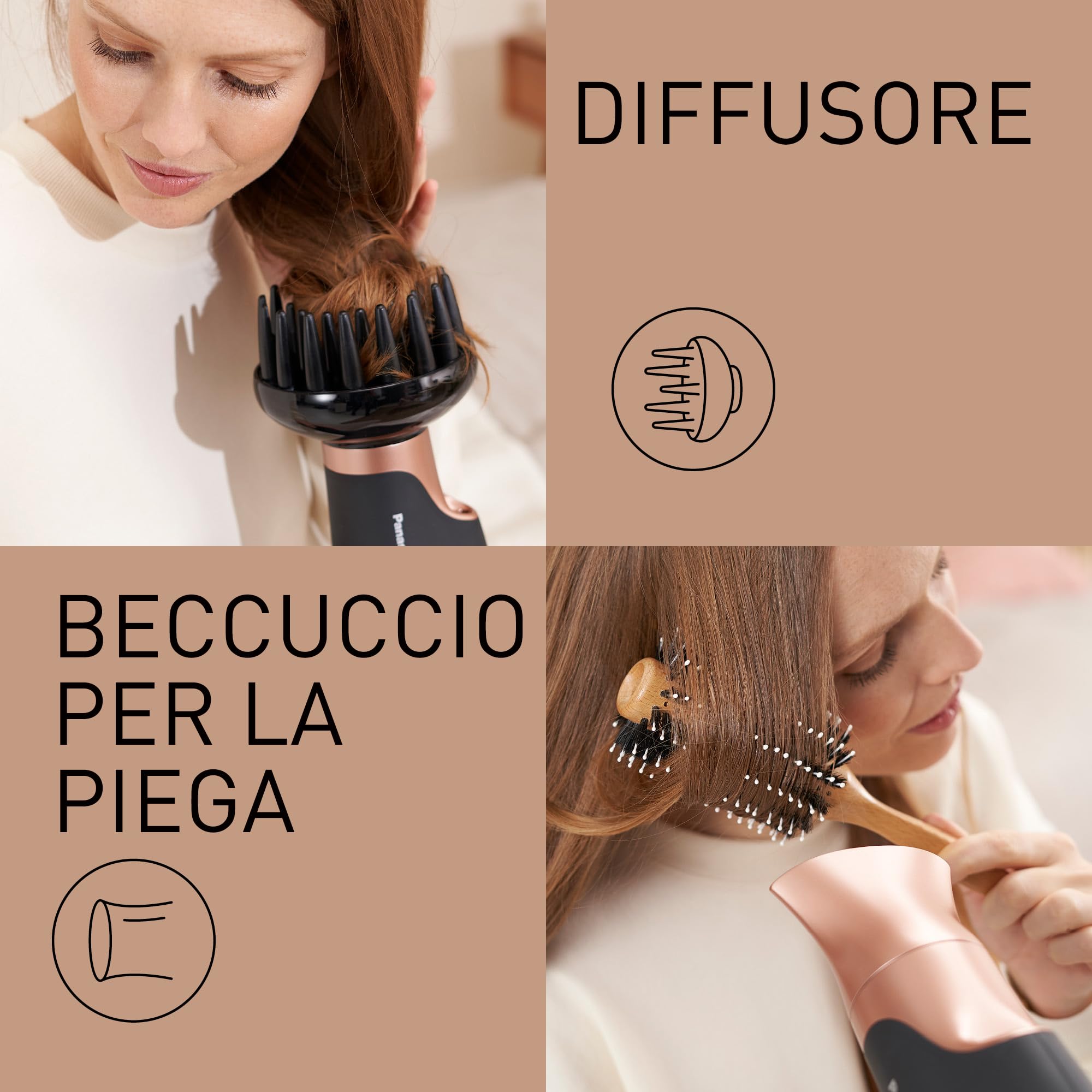 Panasonic EH-NA63CN825 Asciugacapelli Professionale 2000 W, Tecnologia Idratante Nanoe, Riduce le Doppie Punte e l'Effetto Crespo, Asciugatura Delicata, Nero e Rose Gold