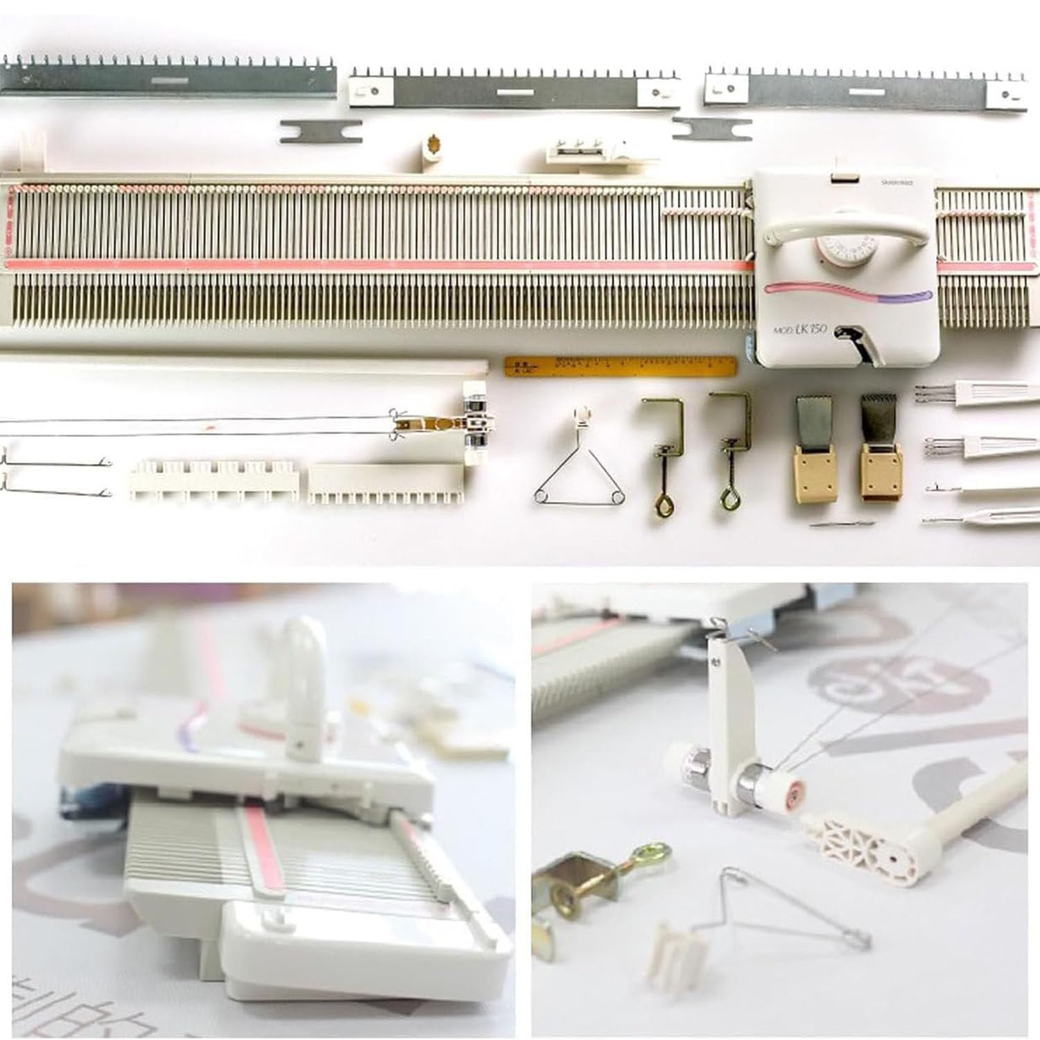 Automatyczna maszyna dziewiarska dla dorosłych – średni ścieg (6,5 mm), 150 oczek; urządzenie do dziergania szalików i czapek; plastikowy zestaw narzędzi do domowego szycia i dziergania