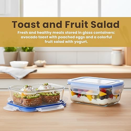 Miniatura 3 de Recipientes de vidrio sin BPA con tapas de bloqueo – Paquete de 6 recipientes de preparación de comidas premium, a prueba de fugas, herméticos,