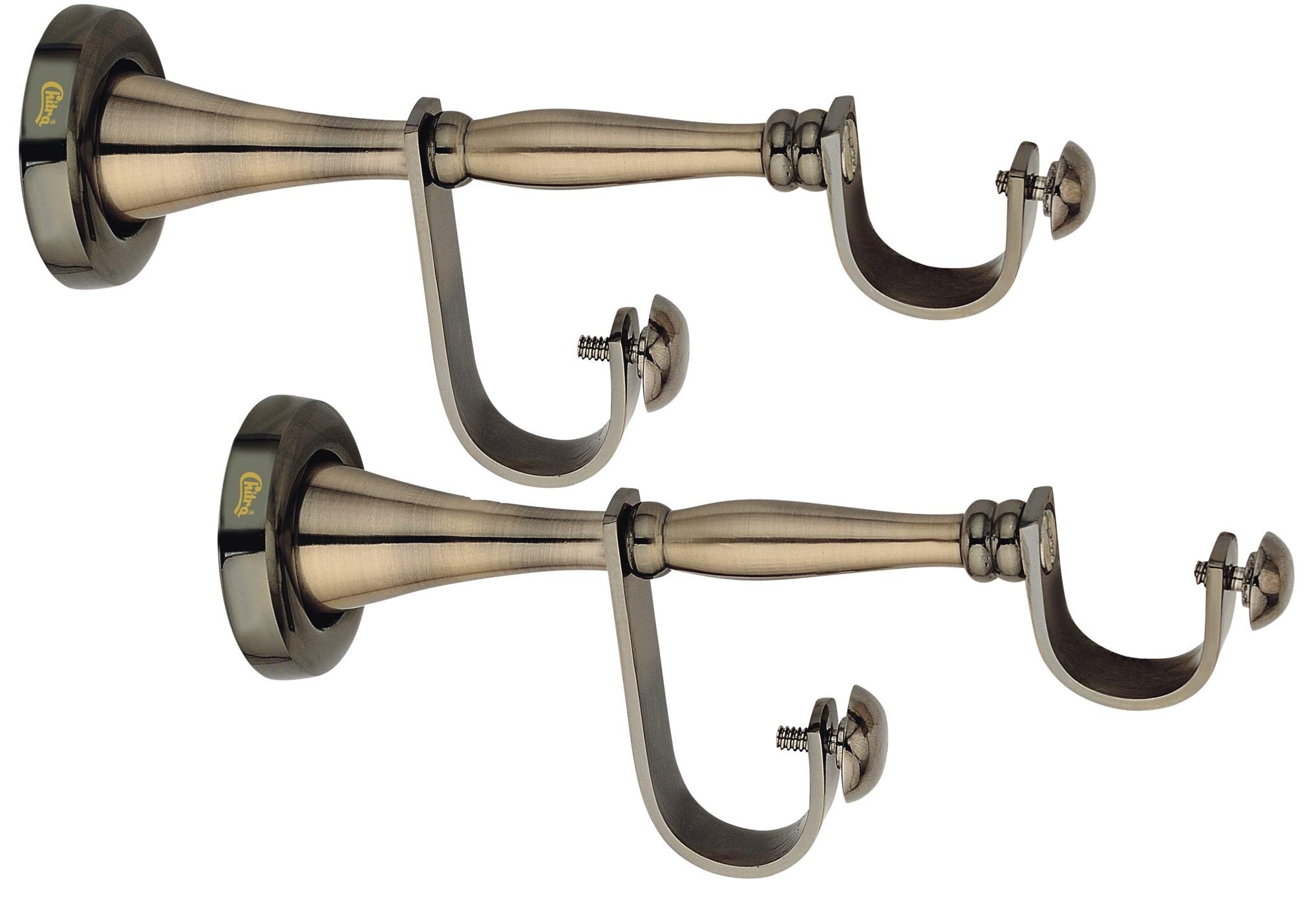 Chitra Brass On Rose Double Support for 2 Curtain Rod Pack of 2 (Antique Marvel, for 1 Inch Curtain Rod)