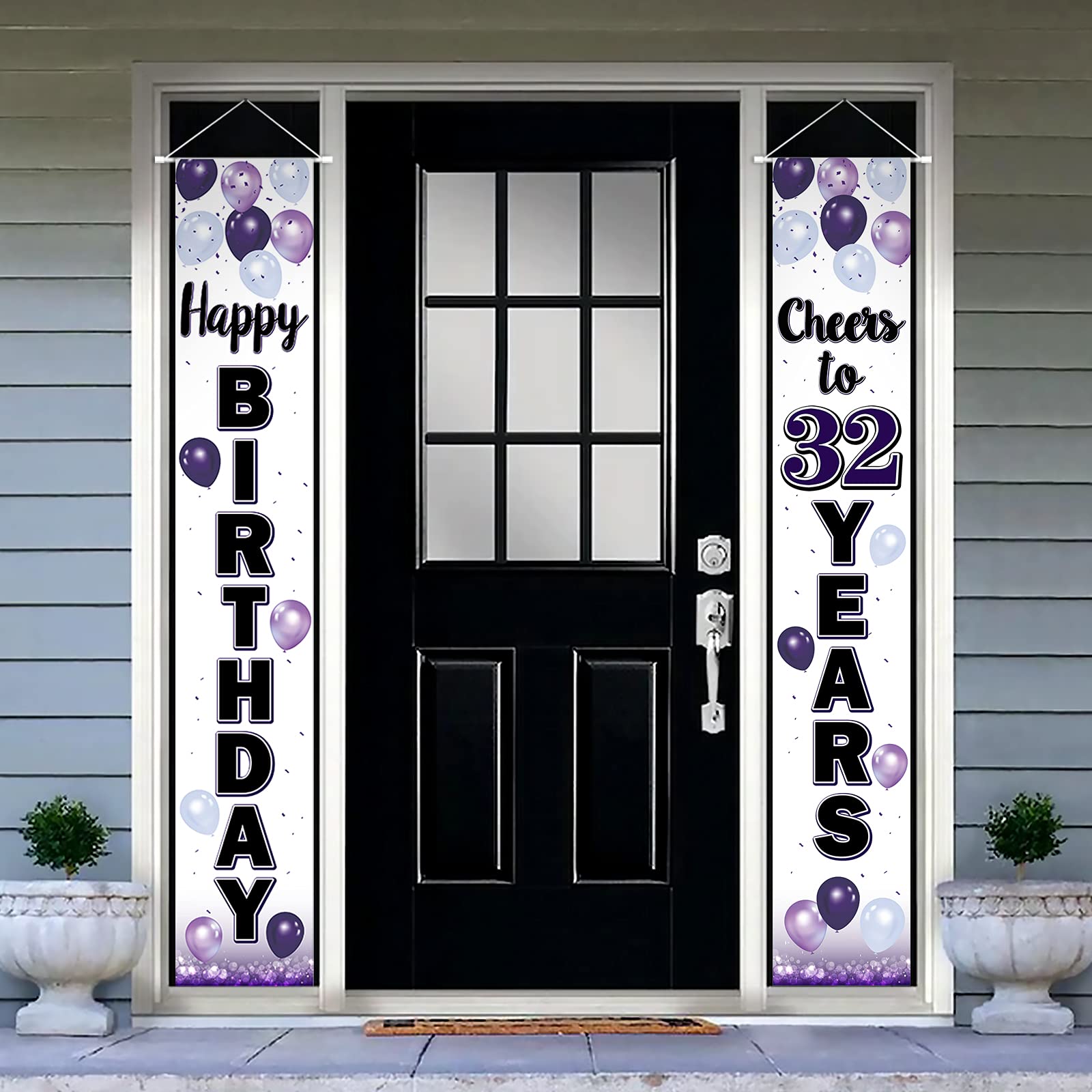 Happy 32nd Birthday Banner - Purple Balloon Theme Door Hanging Sign, 70" Tall, For 32 Year Old Party Decorations - View #4