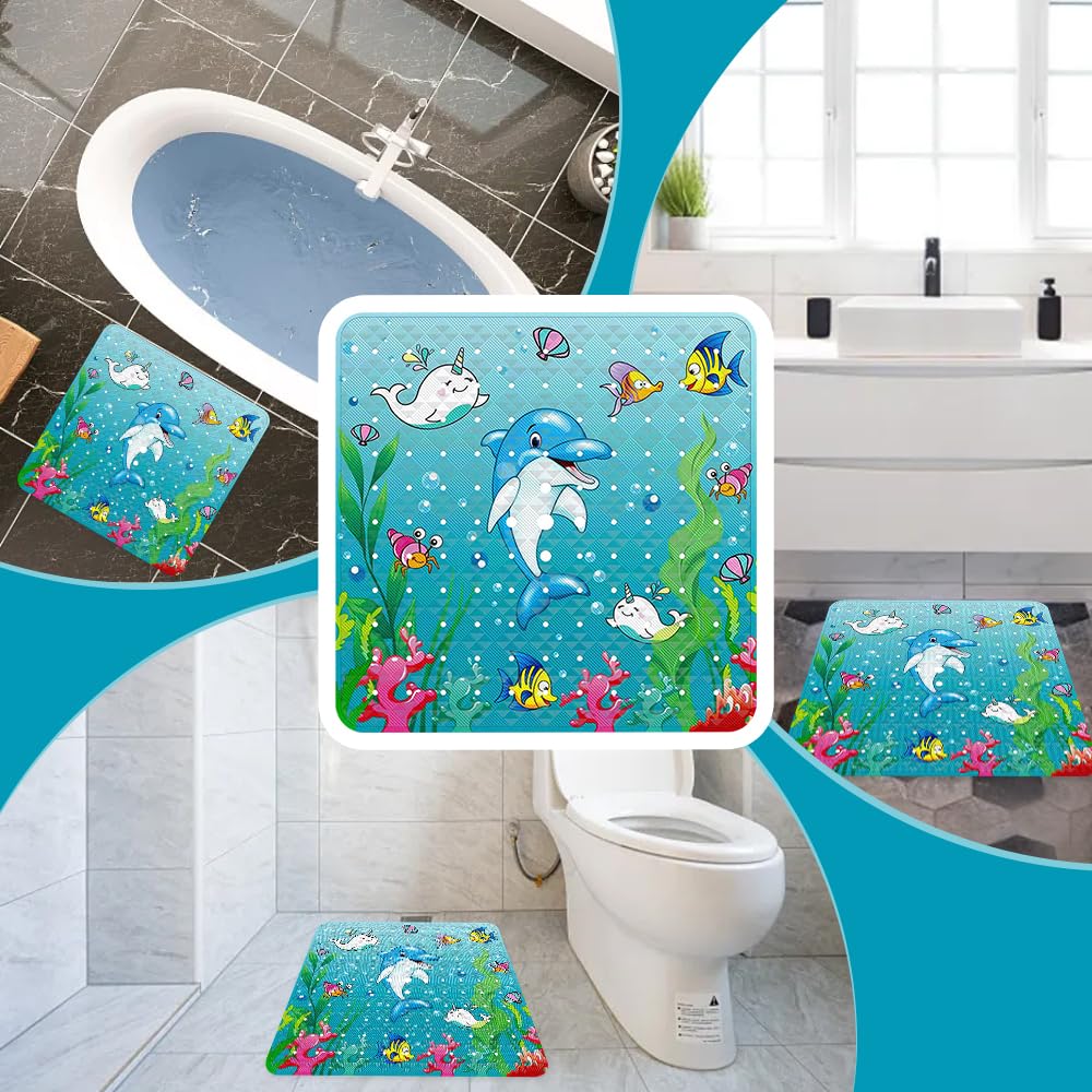 Tappeto da Doccia 53x53cm, Tappeto da Bagno Antiscivolo Bambini, Tappeto da Bagno Quadrato Antiscivolo,Tappeto da Doccia Antimuffa con Ventosa per Adulti e Bambini
