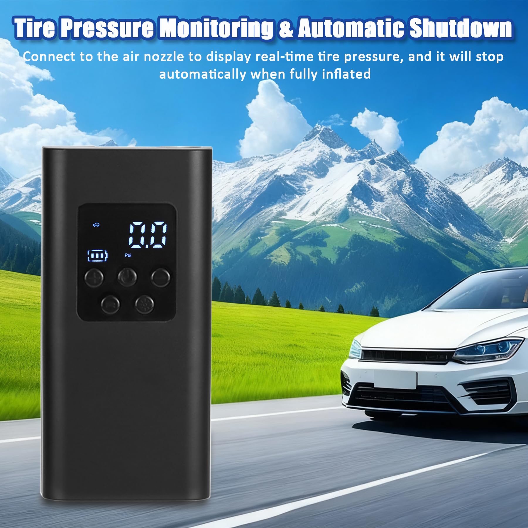 Aischens Compressore Aria Portatile Senza Fili 150PSI(10,3Bar), Gonfiatore Elettrico con Luce LED, Inflazione Rapida, Batteria 6000mAh, Mini Pompa ad Aria per per Auto, Moto, Bicicletta, Palloni
