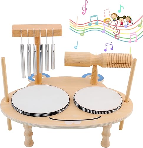 ML.ENJOY Drum Set for Toddlers Montessori Toys Musical Toys for Toddlers Kids Musical Instruments Sensory Toys Baby Drum Natural Wooden Baby