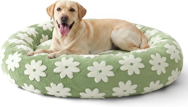 Cama Redonda para Cães JOEJOY em Jacquard com Almofada Lateral, Capa Removível Lavável, Verde, 91,44 x 91,44 x 20,32 cm