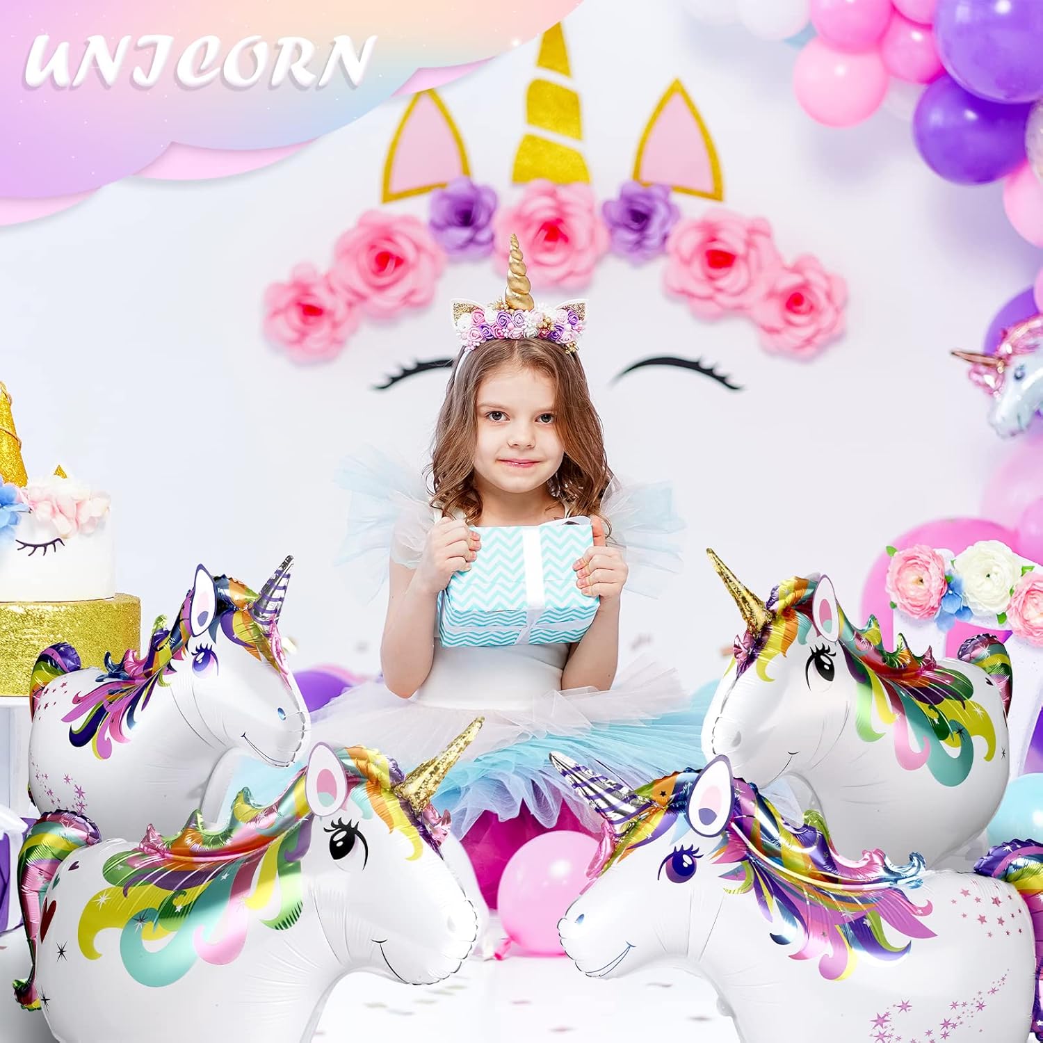 Zomiboo 6 Pcs Inflatable Unicorn Balloons Rainbow Standing Unicorn Toy for Themed Birthday Party Decorations Pool Fun, 23 x 16 Inch