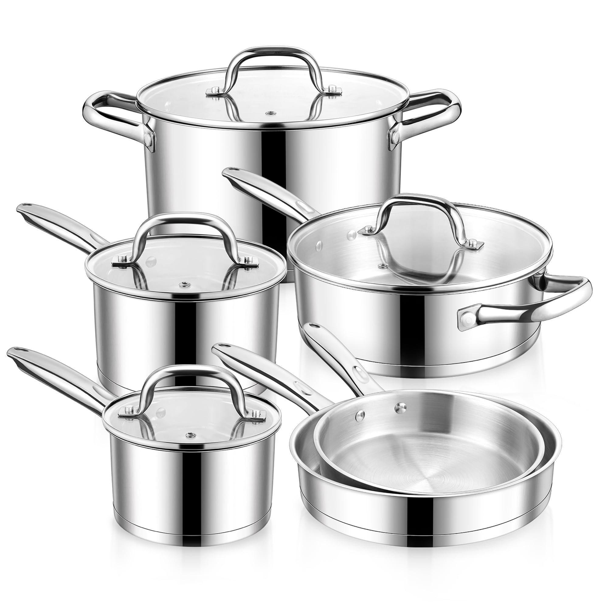 E-far 10-Piece Stainless Steel Cookware Set
