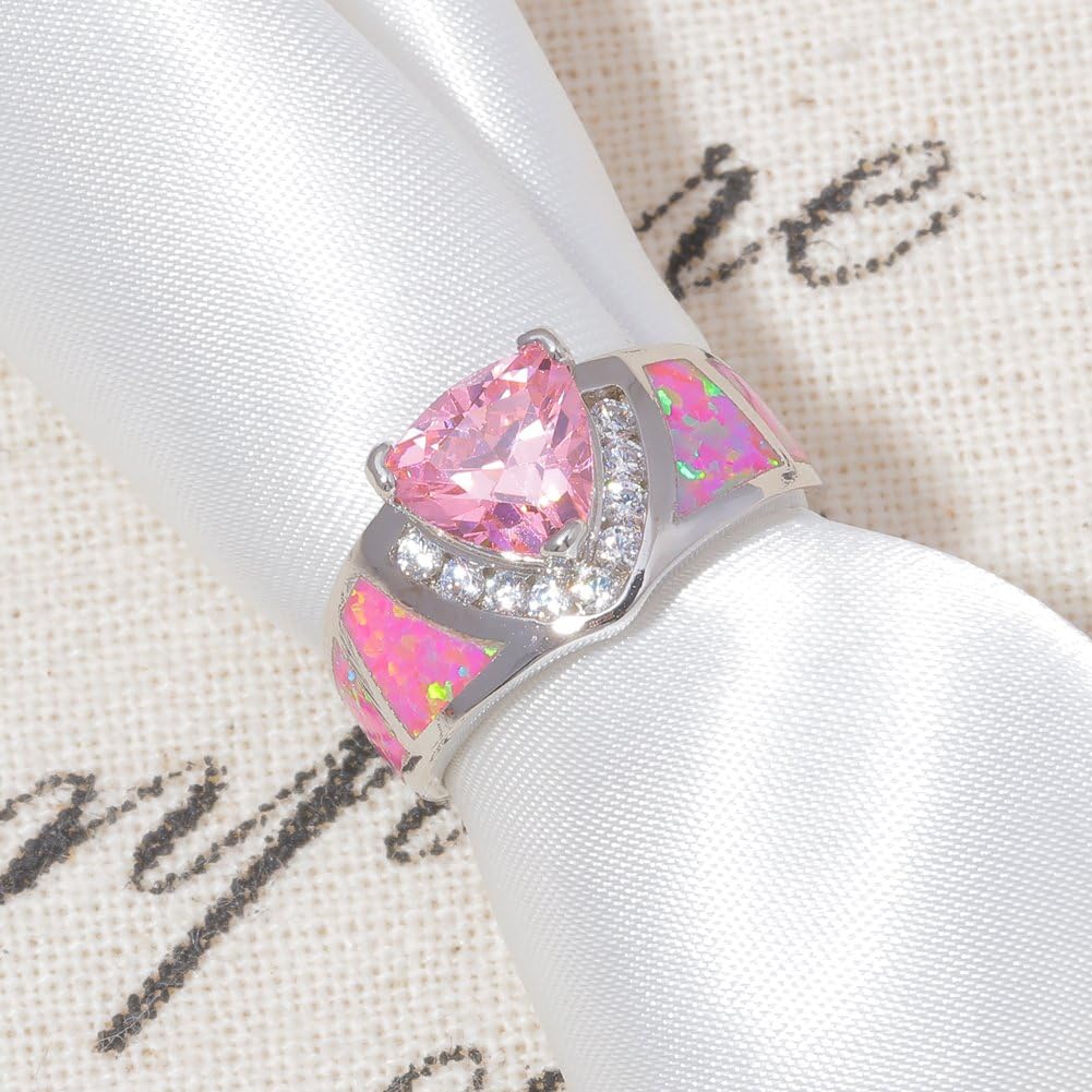 CiNily Elevated Heart Ring for Women | 14K Gold Plated Promise Rings for Her | Sparkling Cubic Zirconia and Opal Engagement Ring | Heart Gemstone Ring Size 6 - Image 3