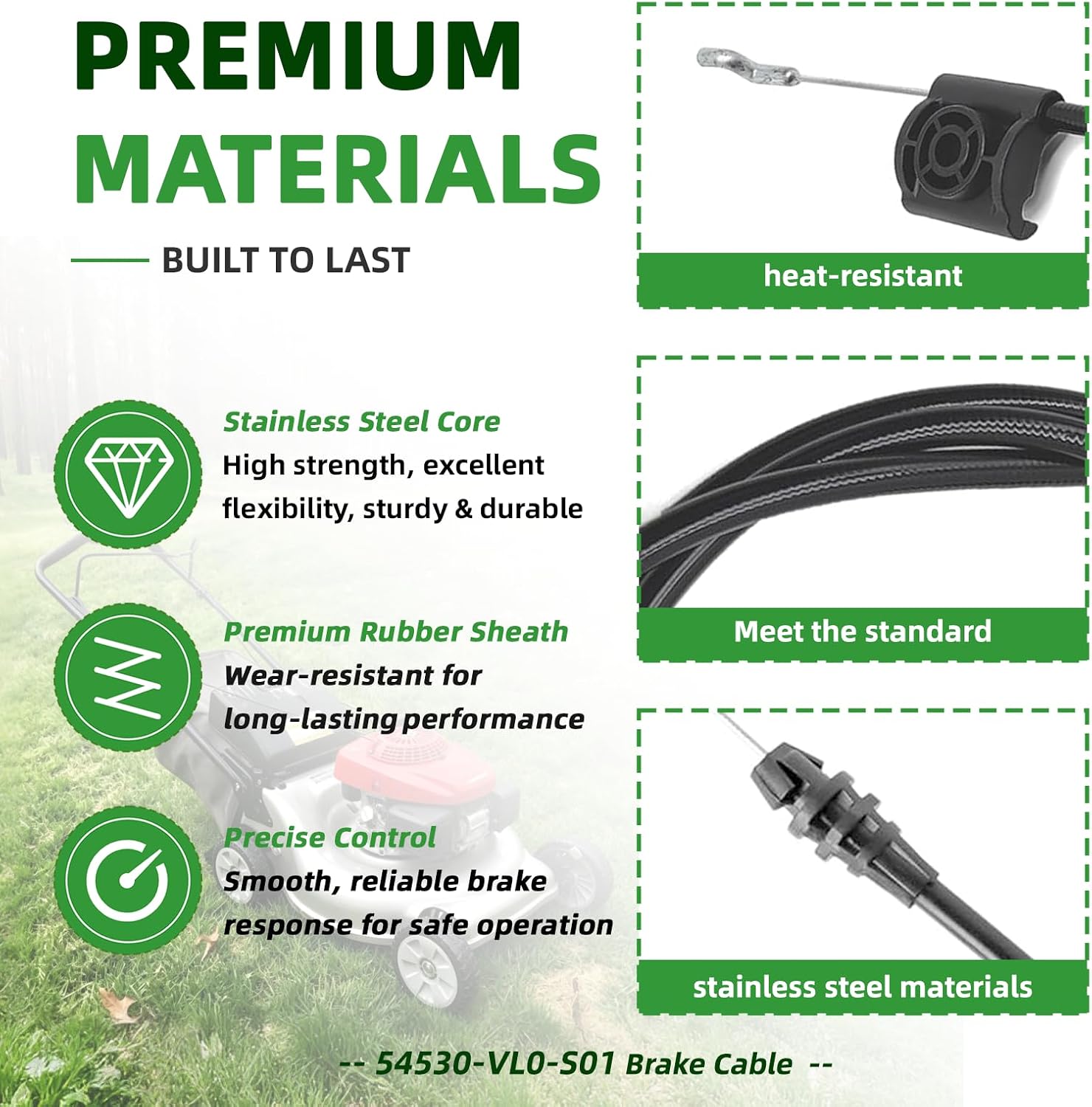 54530-VL0-S01 Lawn Mower Brake Cable for Honda 21" HRR216 HRX217 | Fits Honda HRR216K9, K10, K11 and HRX217K1, K3, K4, K5, K6 PKA, VKA, VLA Walk-Behind Mower Parts