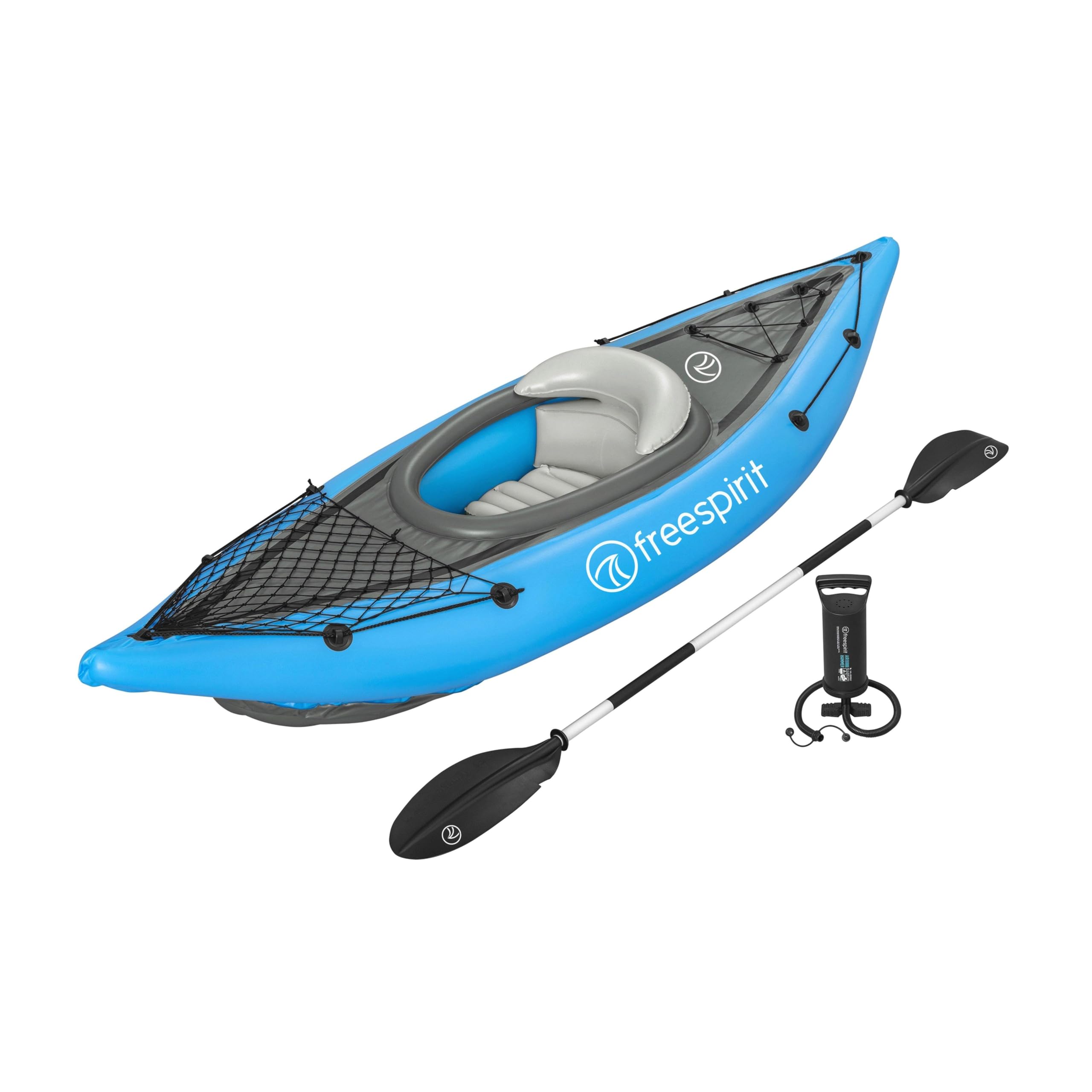 Freespirit Sobek 1 Inflatable Kayak Set for 1 Person with 1 Paddle, Inflatable Seat, 2 Removable Fins, Pump and Carry Bag, Suitable for Lakes, Rivers, and Oceans, Water Sports, 9ft (275cm)