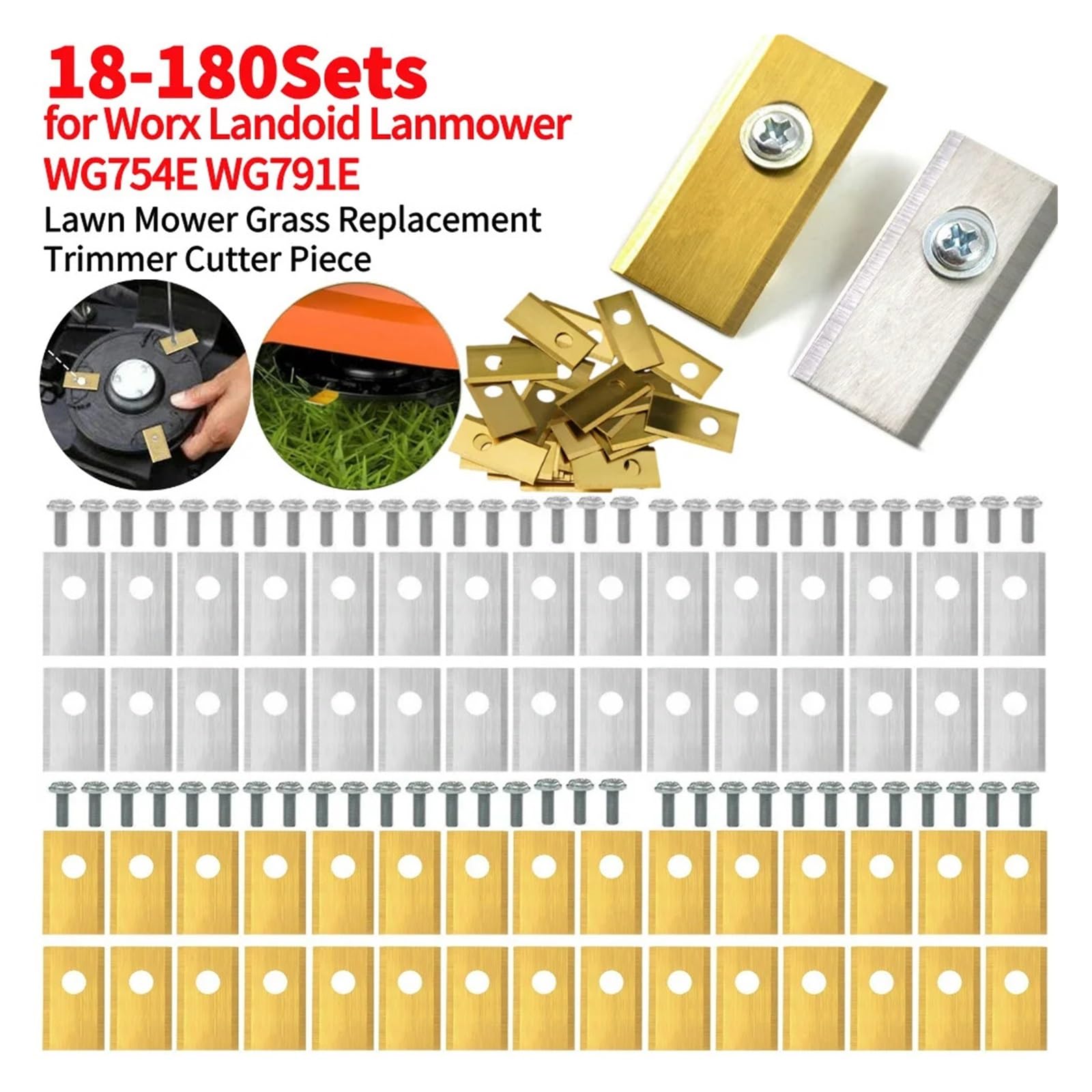 180 set di lame di ricambio in acciaio inossidabile, viti for lame, kit di ricambio for tosaerba robotizzati.(Gold 72Sets)