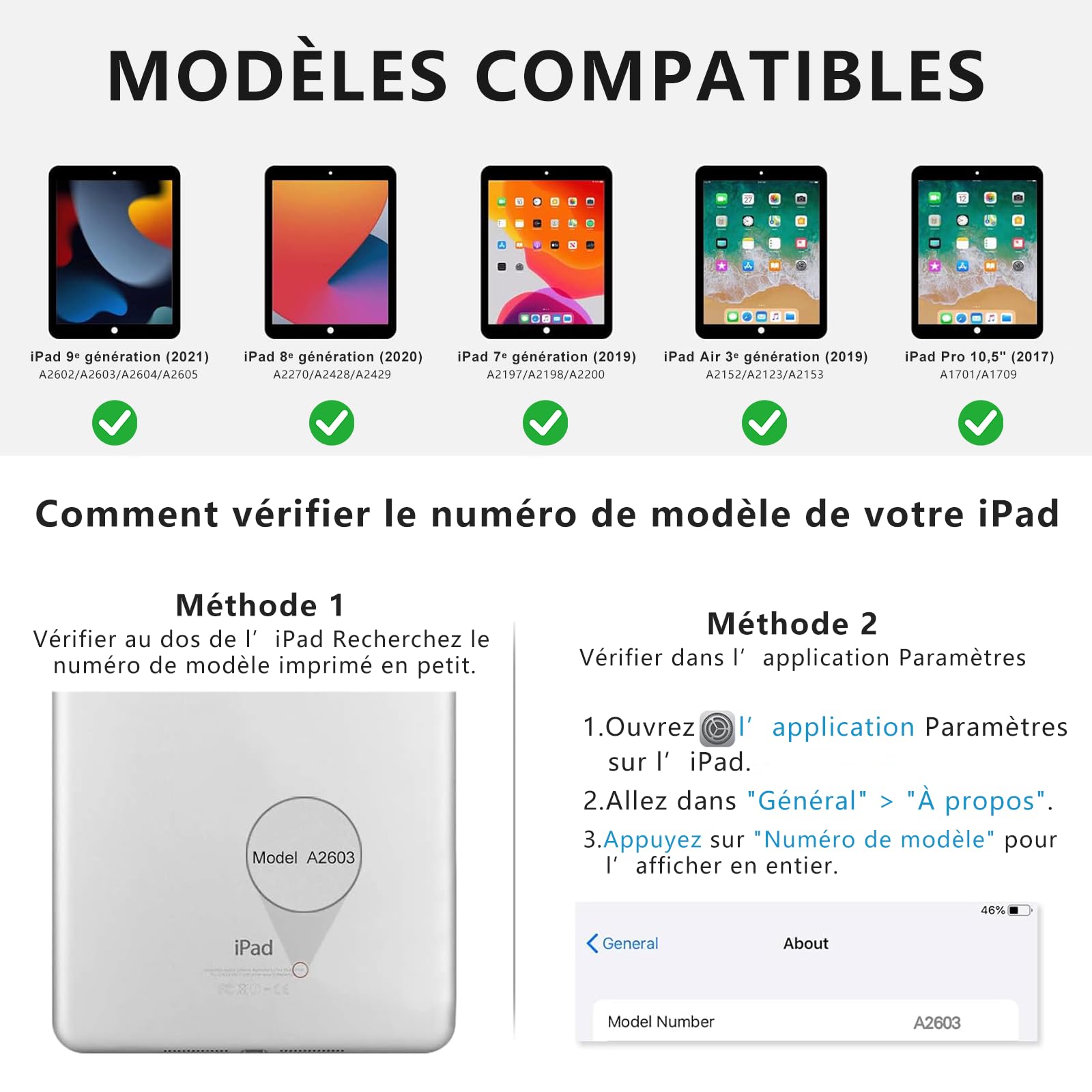MMK Clavier Coque pour iPad 10.2 9/8/7ème Génération 2021/2020/2019, Détachable Clavier Bluetooth sans Fil pour iPad 10.5 inch Pro 2017/2019 Air 3, AZERTY Français