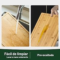 Vista 5 de Tabla de cortar de bambú para cocina, tabla de cortar de madera extra grande con ranura profunda para jugo y mango, tabla de cortar resistente