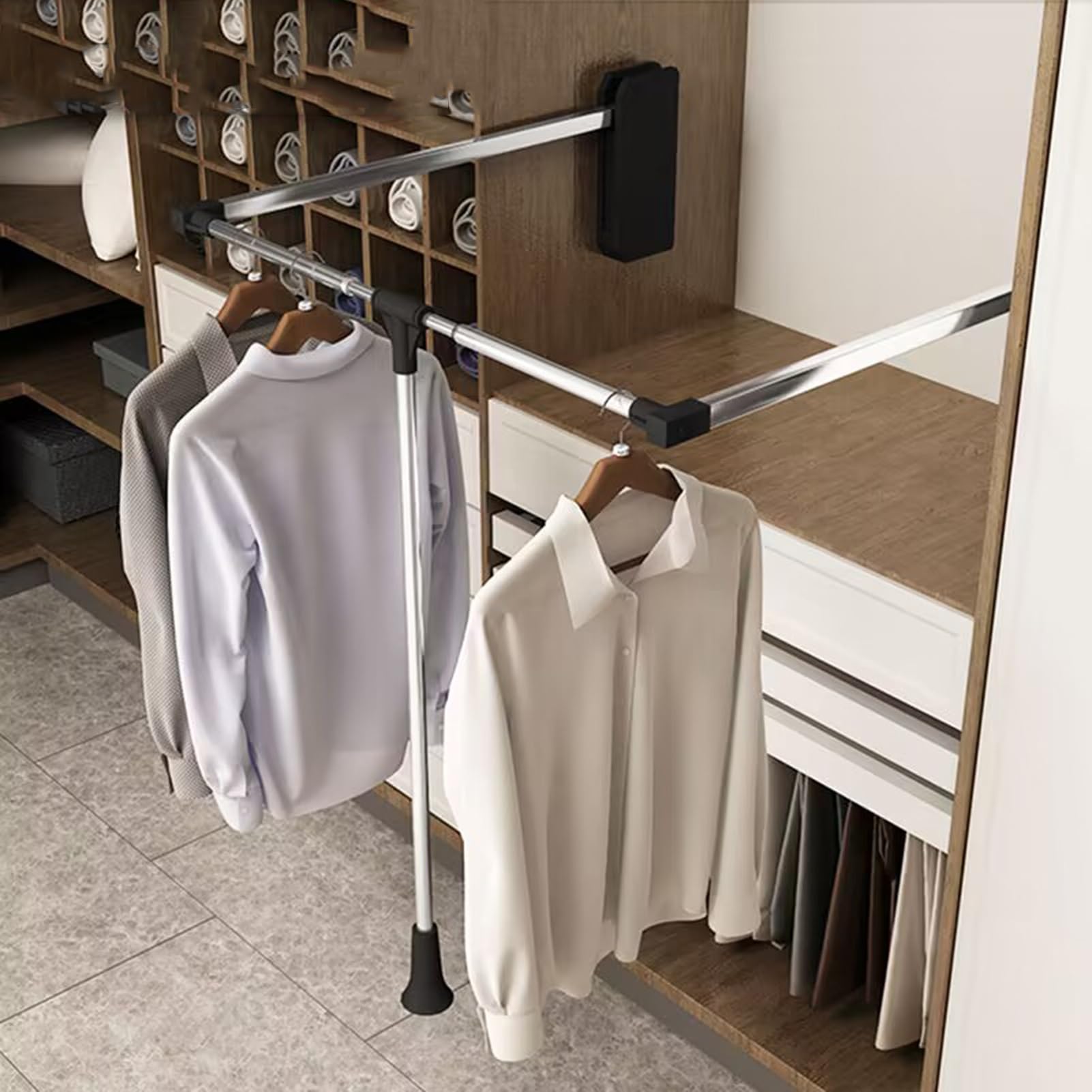 HTTGDGDH Adjustable Pull Down Closet Rod, Heavy Duty Hanger For Hanging Clothes Wardrobe Rail Lift Organizer Storage System, Premium Polished Chrome, Closet Rods For Hanging Cloth,420-510mm