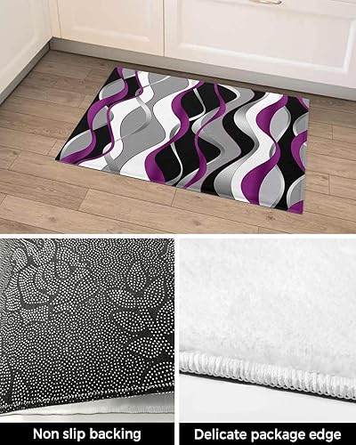 Miniatura 5 de Alfombra de baño para baño dormitorio tapete de felpa morado degradado antideslizante absorbente para entrada interior 16 x 24 pulgadas líneas