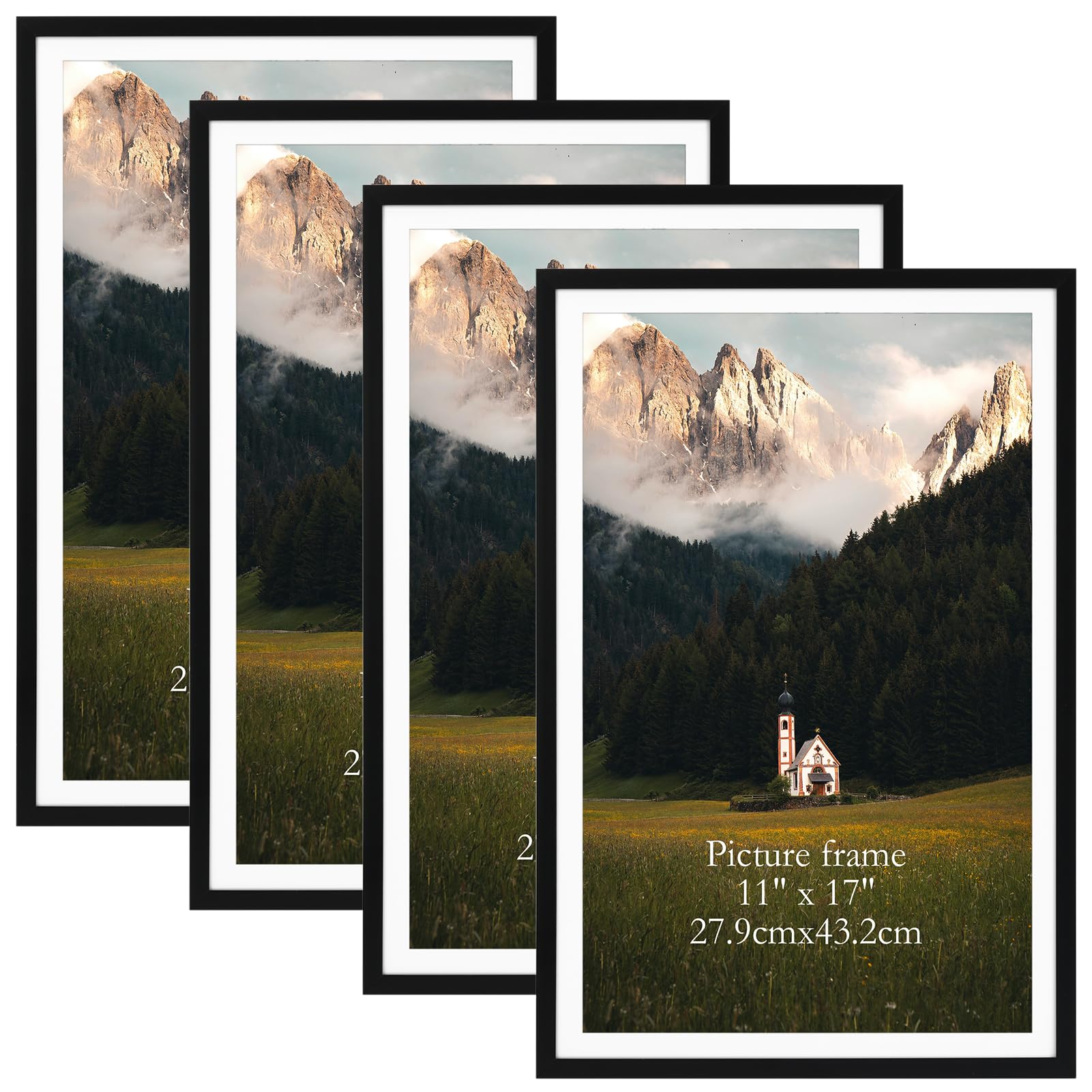 Cadre photo 30.5x45.7 cm lot de 4 noir mat pour poster avec passe-partout