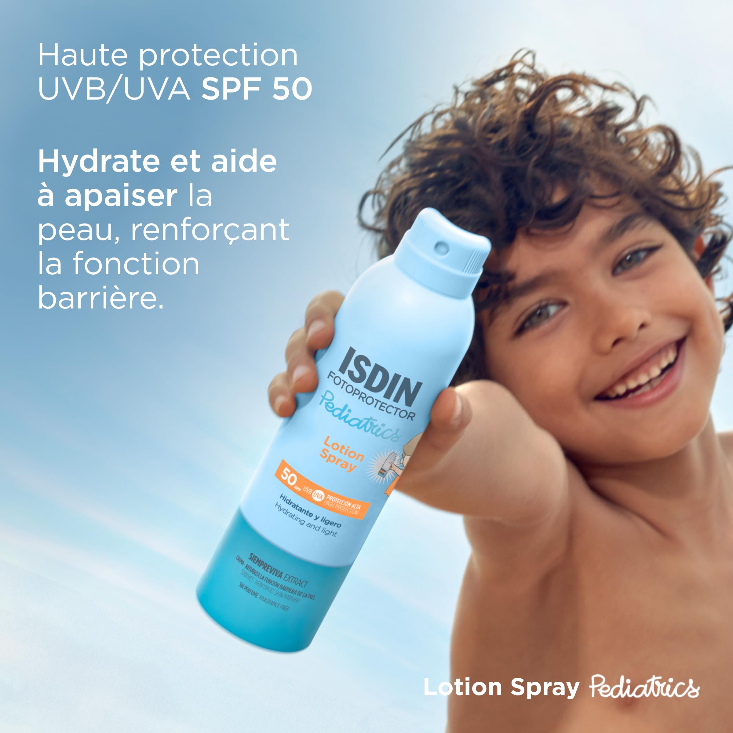 ISDIN Pediatrics Lotion Spray SPF 50 250 ml Crème Solaire Corps Enfants Hydratante Légère Sans Parfum