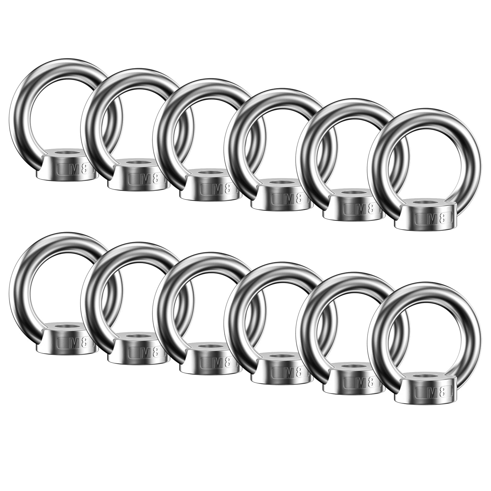 Lectorias 12 Pezzi Dado di Sollevamento, Dadi ad Anello, Golfare in Acciaio Inossidabile, Accessori di Sollevamento, a Occhiello M8, Hardware di Fissaggio per Montaggio su Fune e Uso Quotidiano