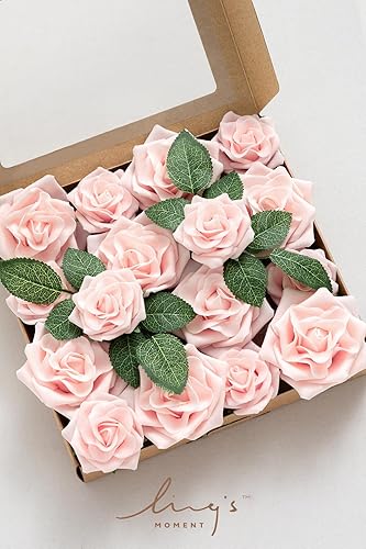 Miniatura 3 de Ling's Moment Flowers Avalanche Rose - 16 flores de durazno de 2.5 pulgadas y 3.5 pulgadas, flores falsas de espuma mixta con tallo