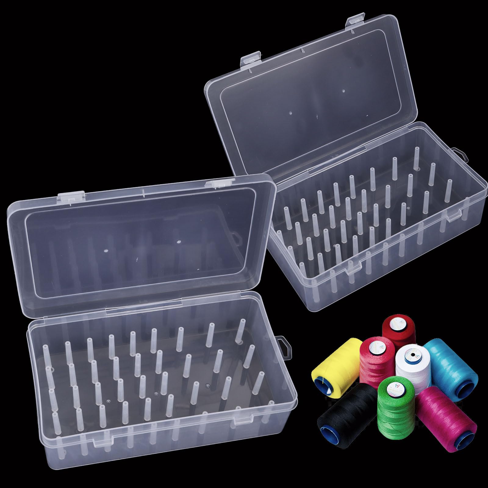 YOUNTHYE 2 Stück Nähgarn Box 23,7x13,7x6,6cm Nähgarn Aufbewahrung Klarer Garnrollen Aufbewahrung für 42 Garnrollen Garnspulen Aufbewahrung Nähfadenbox Stickgarn Aufbewahrung für Garnspulen, Nähfaden Küche, Haushalt & Wohnen