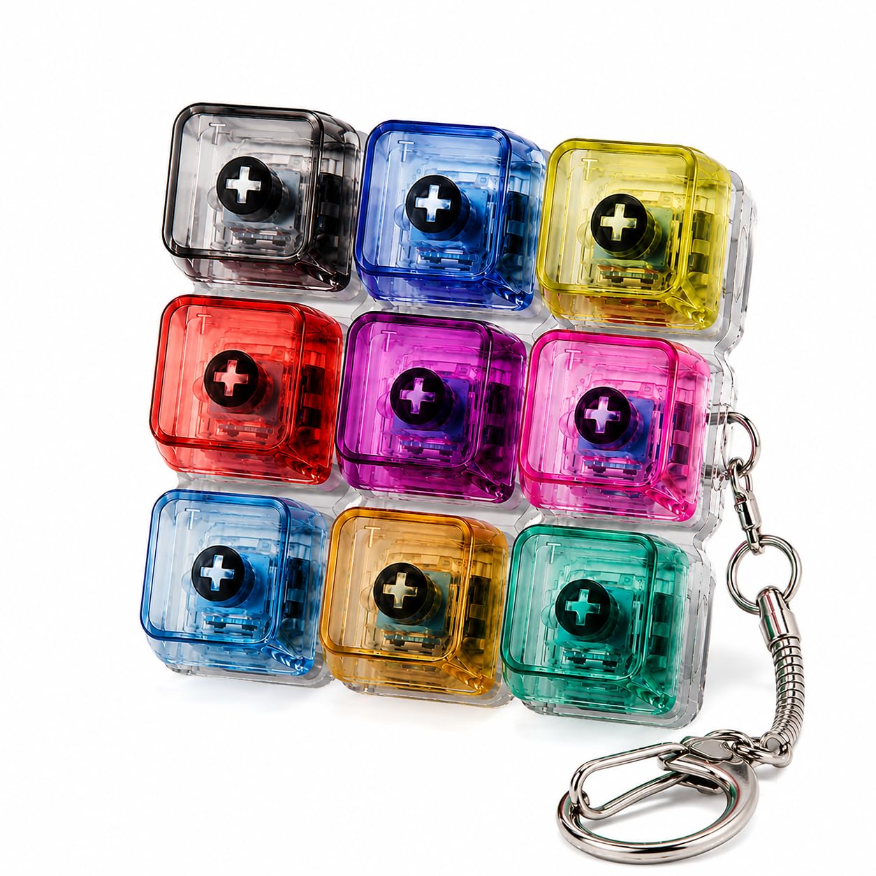 ZPCCOT RGB Keyboard Fidget Toy Keychain, 9-Key Mechanical Clicker Stress Relief Toy with Colorful Transparent Keys for Office Desk, Gaming, Study, Anxiety Relief & Focus Improvement