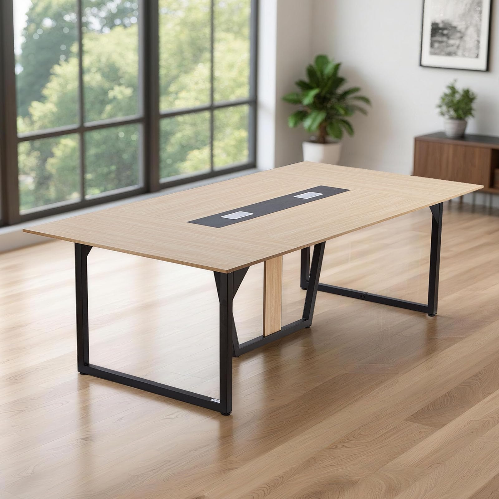 VEVOR Table de conférence rectangulaire de 2400 mm pour 10 Personnes, Table de réunion avec Pieds en métal, Grand Bureau de séminaire Moderne pour Bureau, Salle de réunion, Salle de Formation, Marron