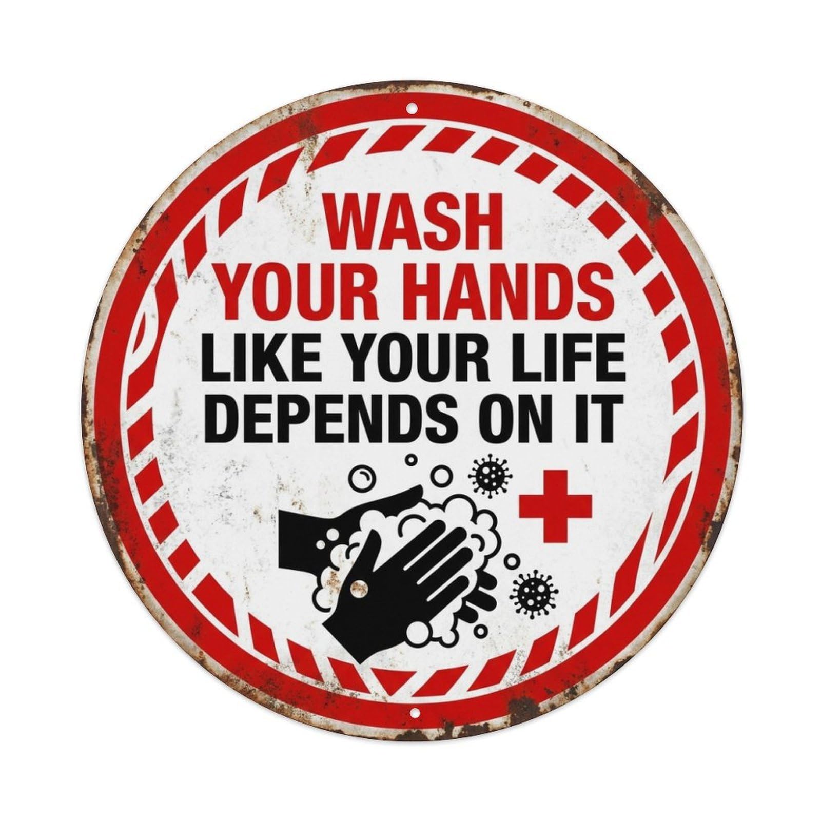 Wash Hands Life Depends Hand Washing Quote Icon Metal Tin Sign