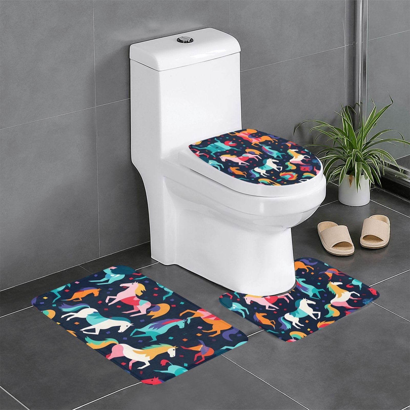 Tapis de salle de bain antidérapants pour éviter les glissades avec motif chevaux