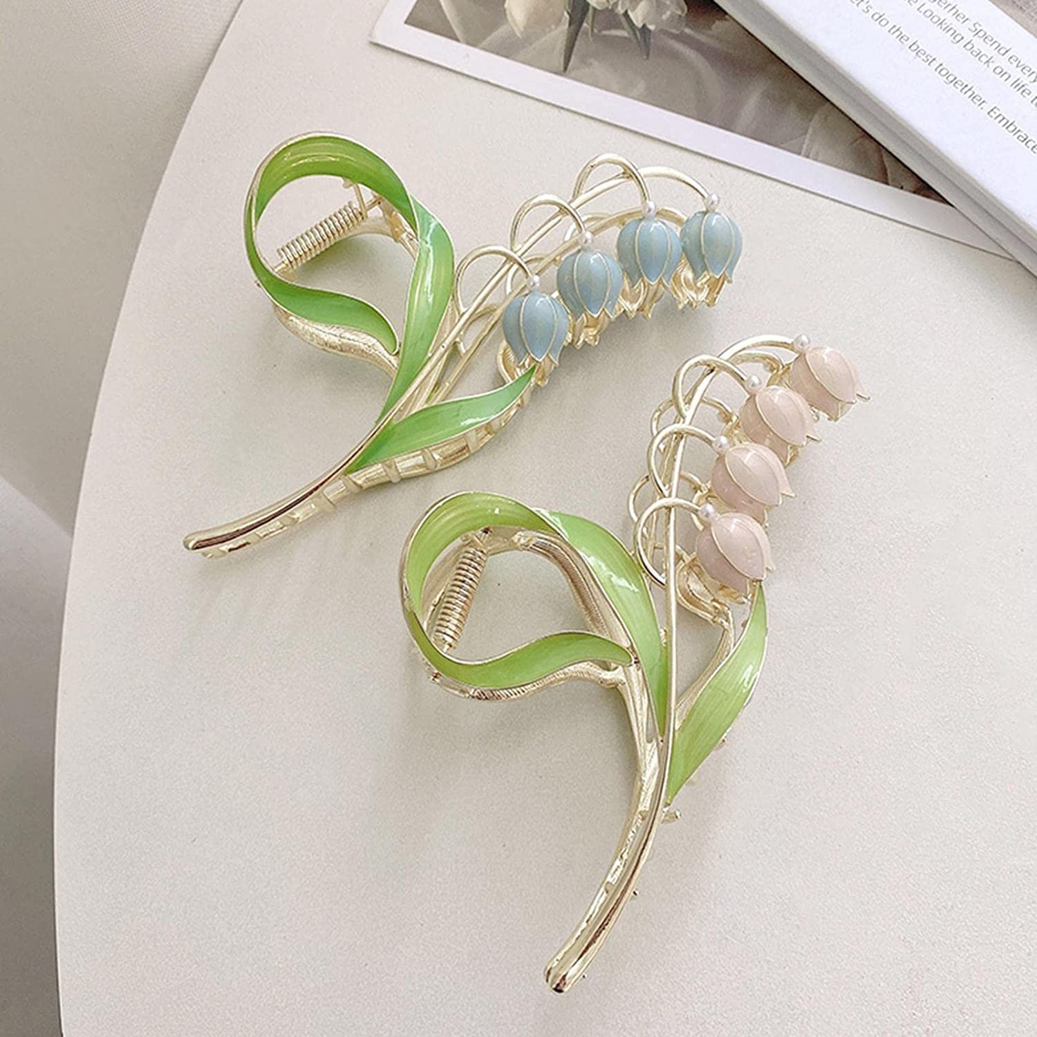 4 Pcs Lily of The Valley Flower Hair Clips, Orchid Hair Clamps, Metal Hairpin, Lily Flower Jaw Clamp Hair Styling Hair Accessories for Thick Thin Hair, Women Hair Clips - Image 4