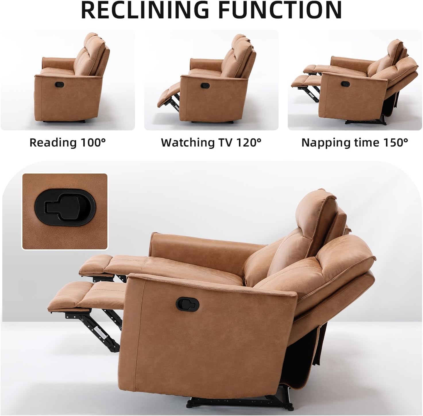 Manual Recliner Sofa Furniture Set for Living Room, Included Leathaire Nursing Chairs Swivel Glider Recliners, Wall-Hugger 2 Seat Reclining Loveseat, Modern Double Reclining Sofa Couch, Brown-1+2