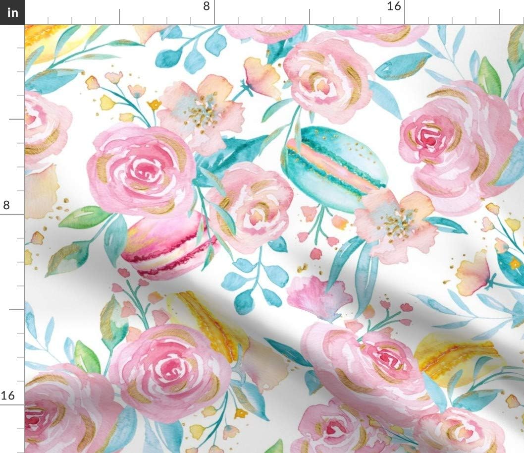 Spoonflower Fabric - Macaron Bouquet Retro Gold Pretty Roses Pastel Printed on Petal Signature Cotton Fabric by The Yard - Sewing Quilting Apparel Crafts Decor