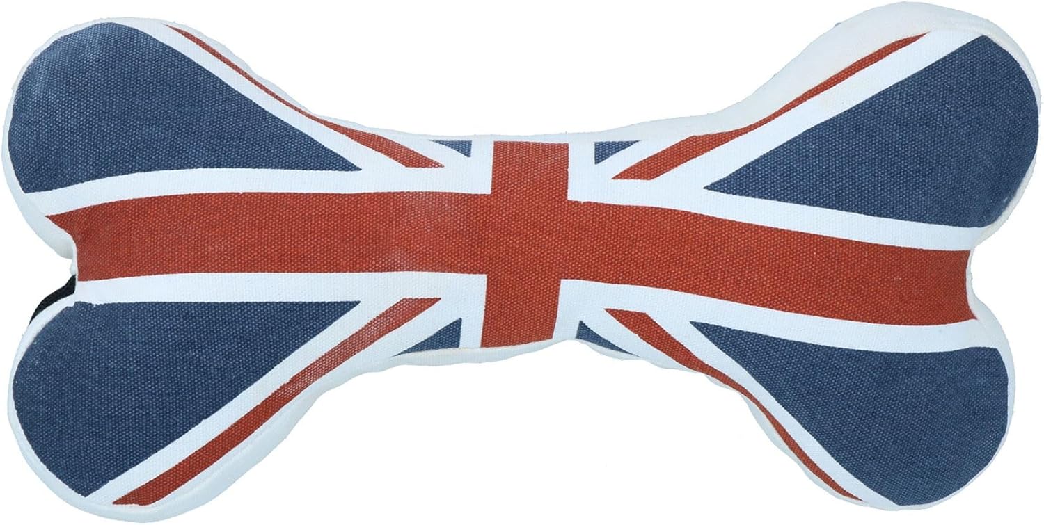 Large Sylish Union Jack Bone Canvas Dog Puppy Toy with Squeak Gift -(30cm L)