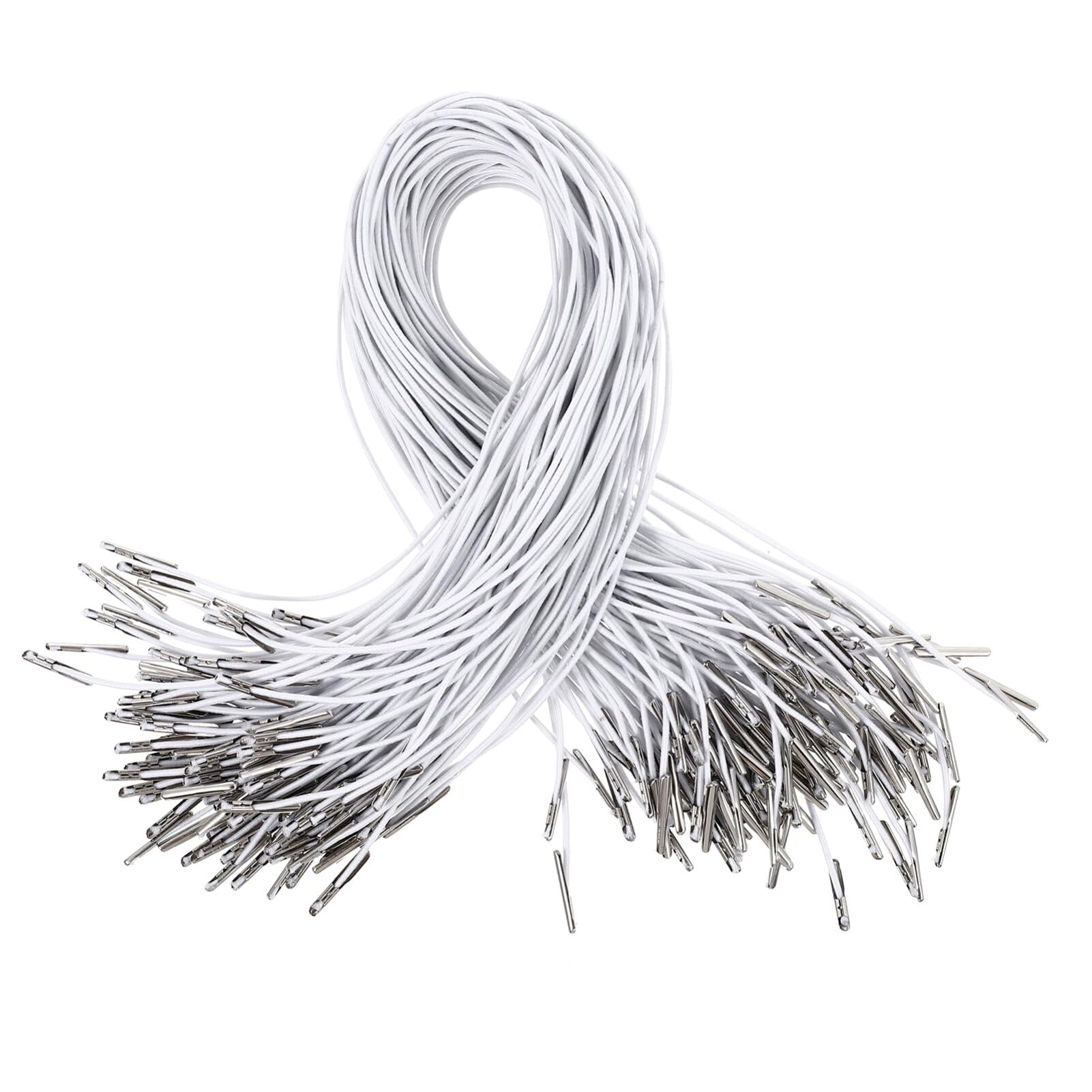 Operitacx 100 Pcs Elastic Barbed Cords with Metal Ends: Round String Extender Strap, White Ropes with Metal Barbs